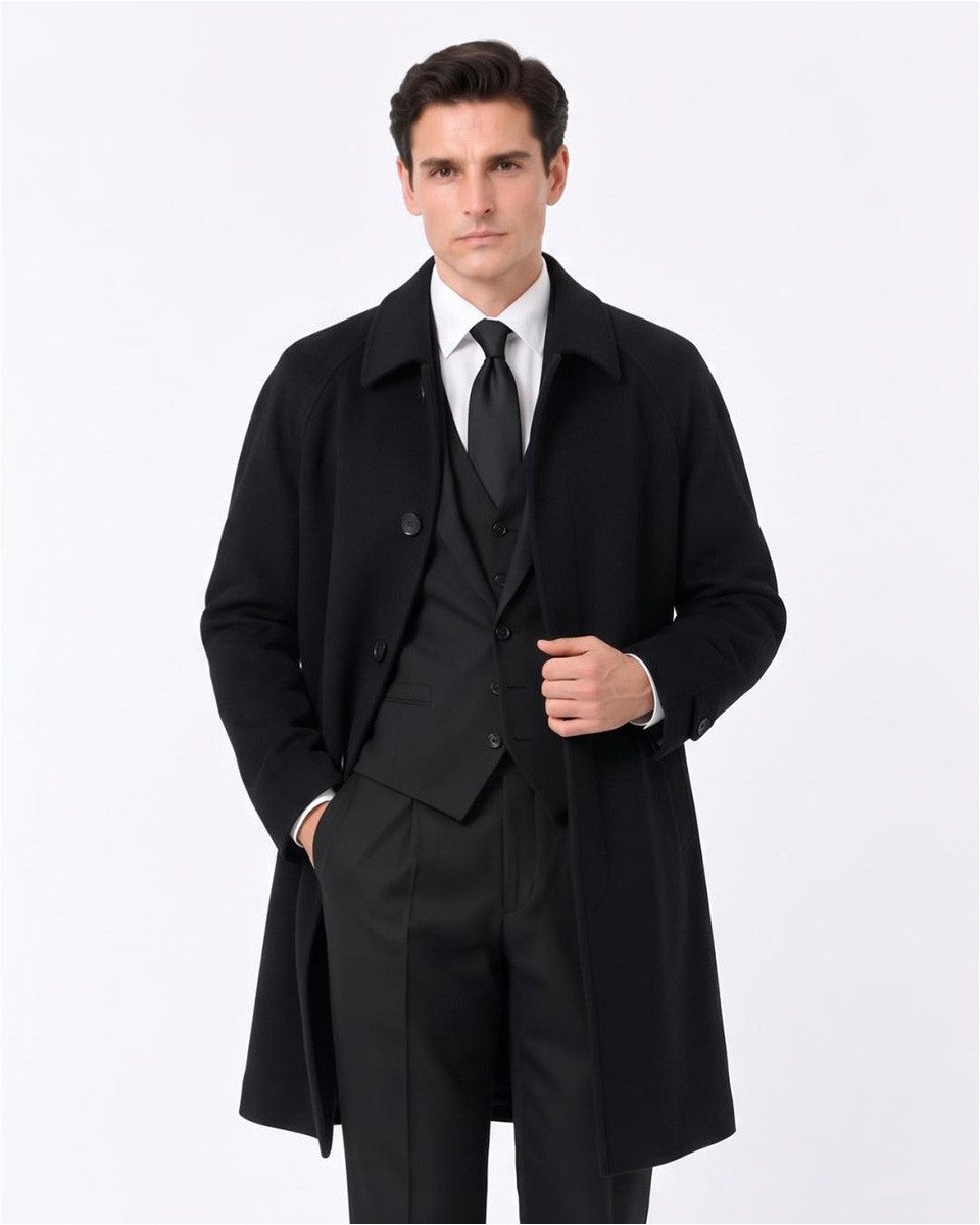 Allthemen Wollmantel Herren Wollmantel im Balmacan Lockerer Gerader Business Wintermantel