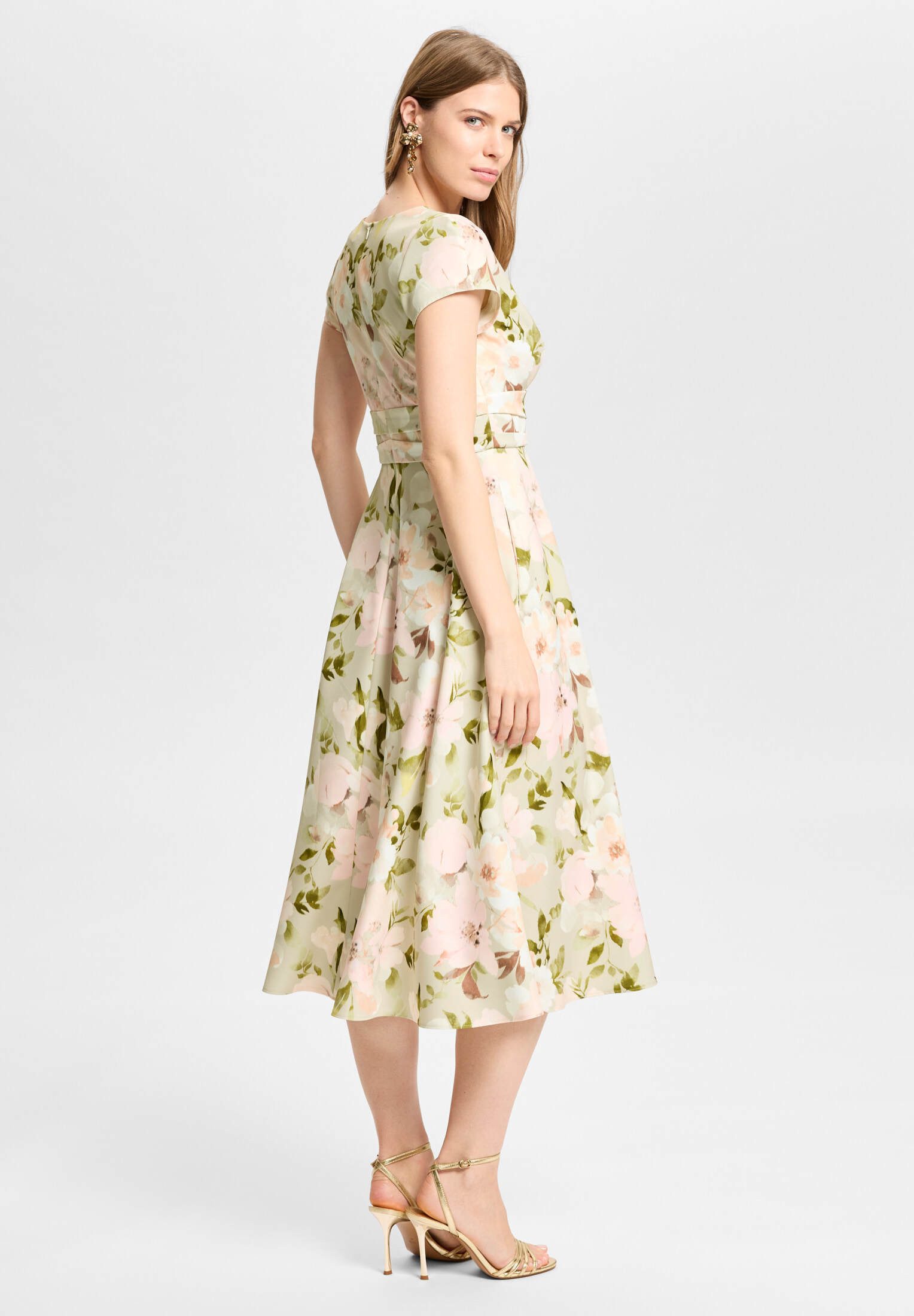 SWING Cocktailkleid - Midi Kleid aus floral bedrucktem Scuba Taillierter Schnitt mit fließendem Rockteil