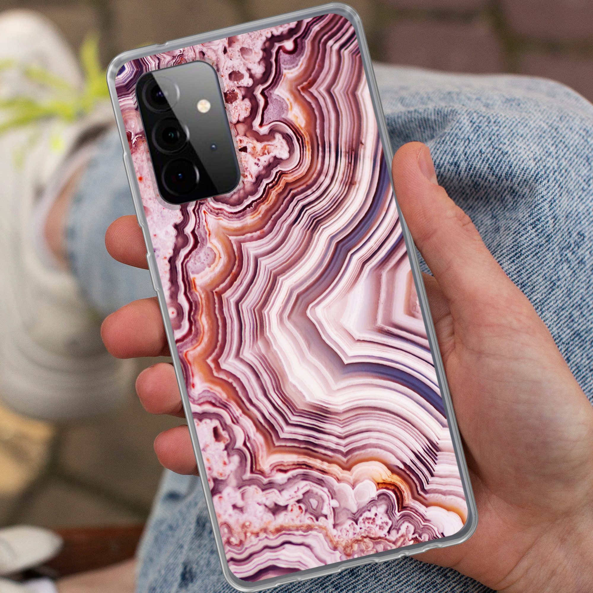 MuchoWow Handyhülle für Samsung Galaxy A72 Naturstein - Rosa - Luxus, Smartphone-Bumper, Print, Handy Schutzhülle Dünn