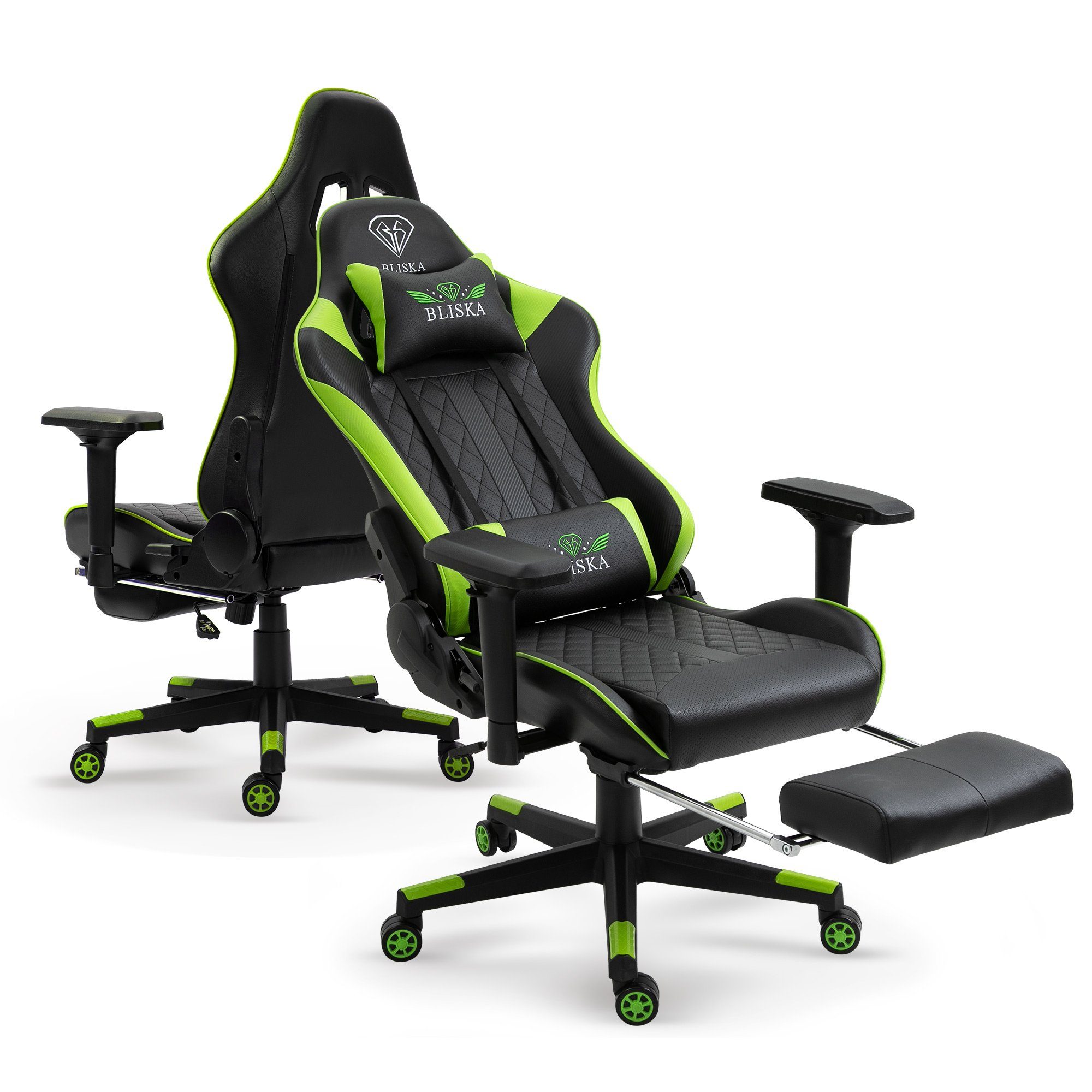 TRISENS Chefsessel im Stuhl Gaming Fußstütze (1 Harold 4D-Armlehnen mit Stück), Schwarz/Grün Bürostuhl Racing-Design und