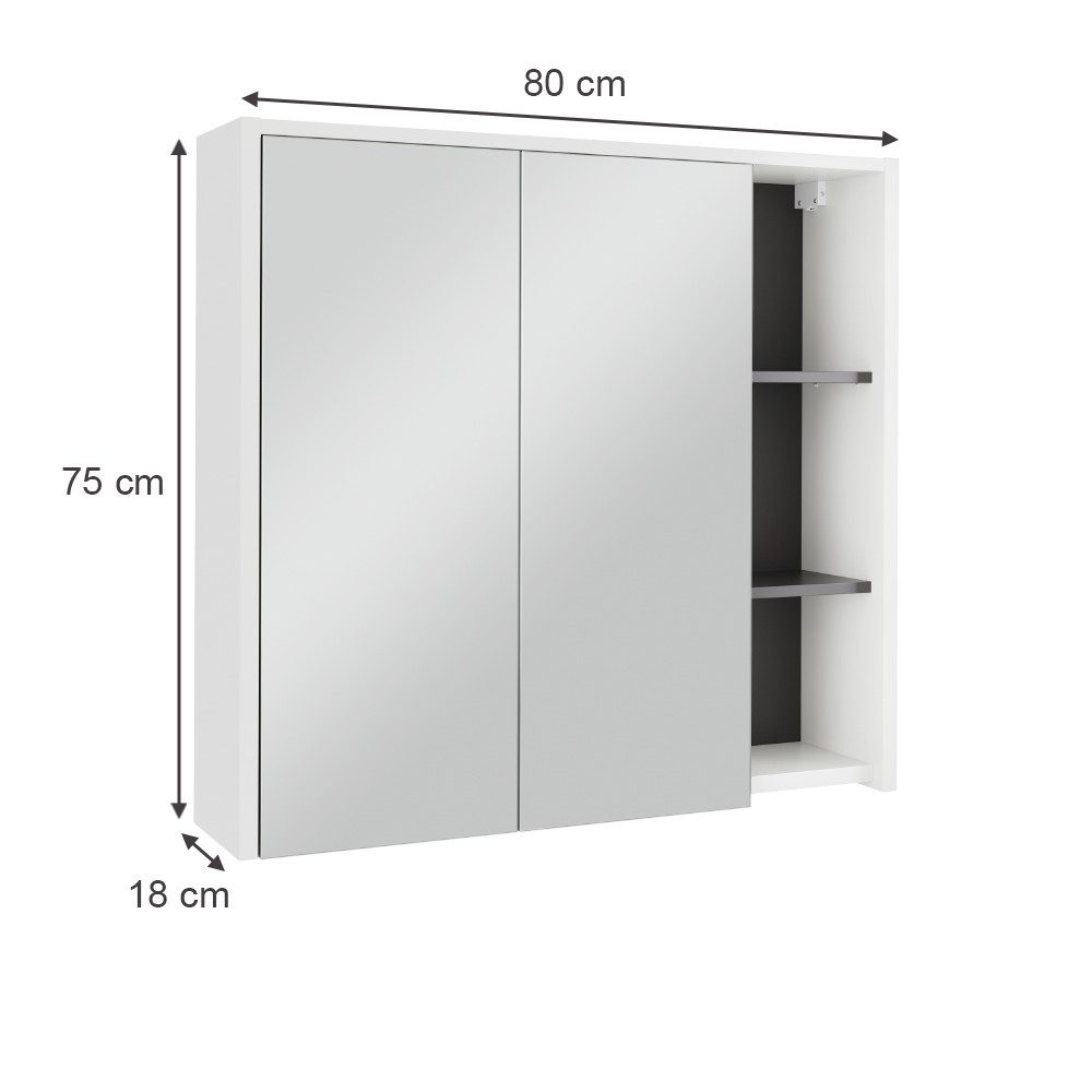 Vicco Badezimmerspiegelschrank Viola, Weiß/Grau, 80 x 75 cm mit offenen Reg günstig online kaufen