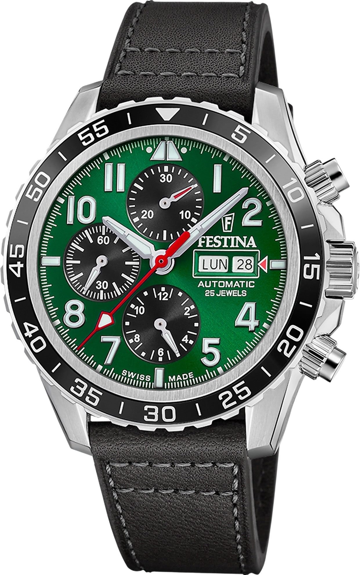 Festina Multifunktionsuhr Festina Herrenuhr Swiss Made Armbanduhr, (Multifunktionsuhr), Herren Armbanduhr rund, Lederarmband schwarz, Elegant