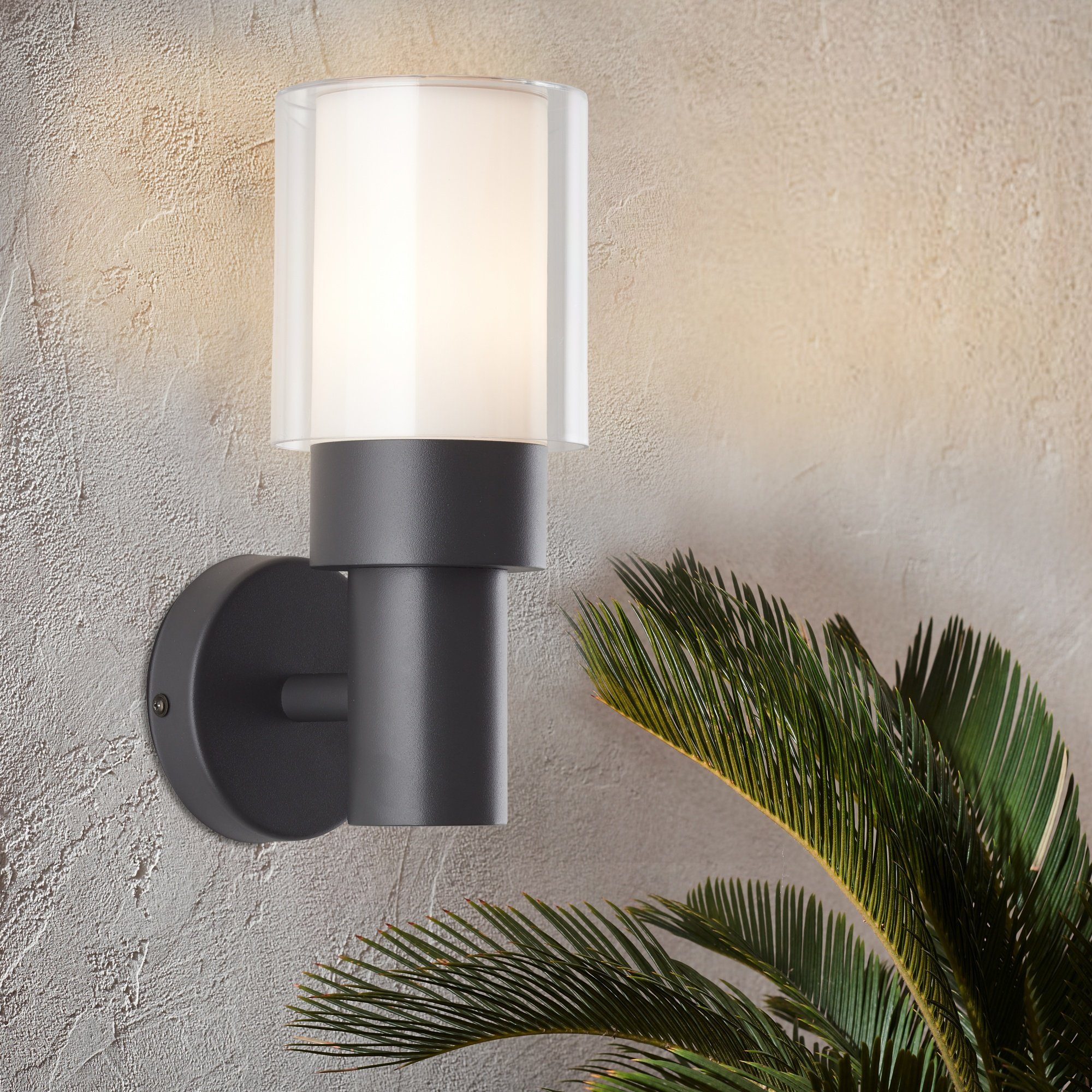 Lightbox Außen-Wandleuchte, ohne Leuchtmittel, Haustürlampe, 28 x 12 x 16  cm, E27, Metall/Kunststoff, anthrazit/weiß