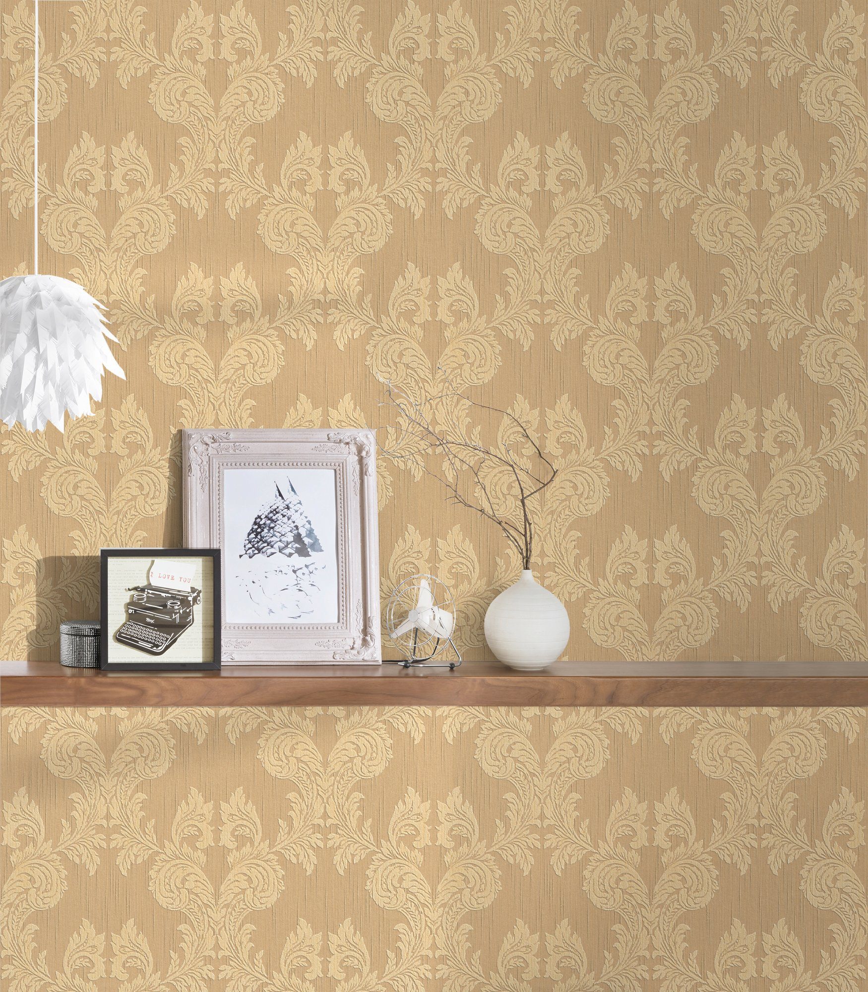samtig, Architects Tessuto, A.S. orange/beige Barock Barock, Création Tapete Textiltapete Paper floral,