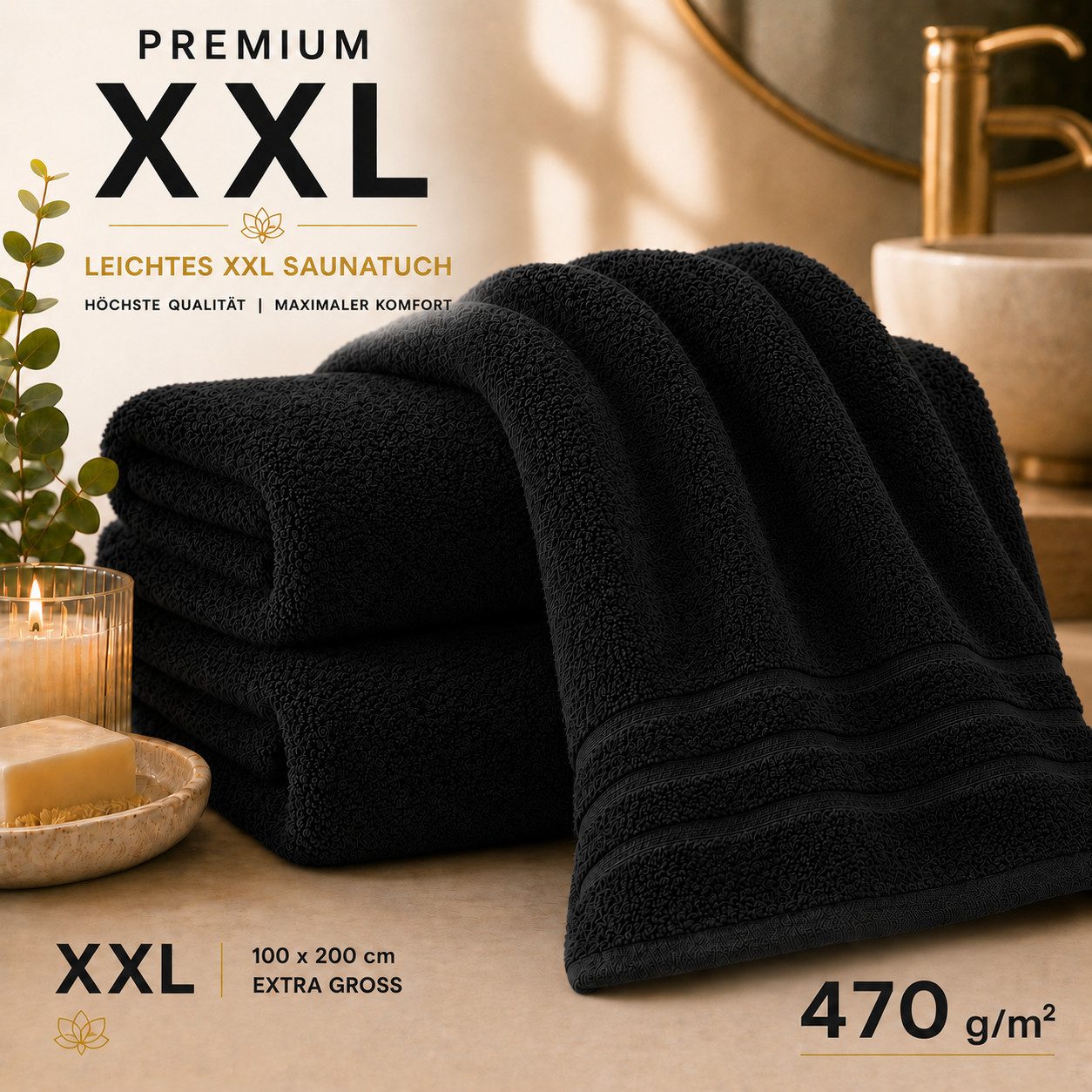 Komfortec Saunatuch 100x200 Extra Große XXL Premium Saunatuch, Unifarben (1-St), extra Große XXL, Schnelltrocknend, Frottee, Weich, Baumwolle – Bild 2 von 5