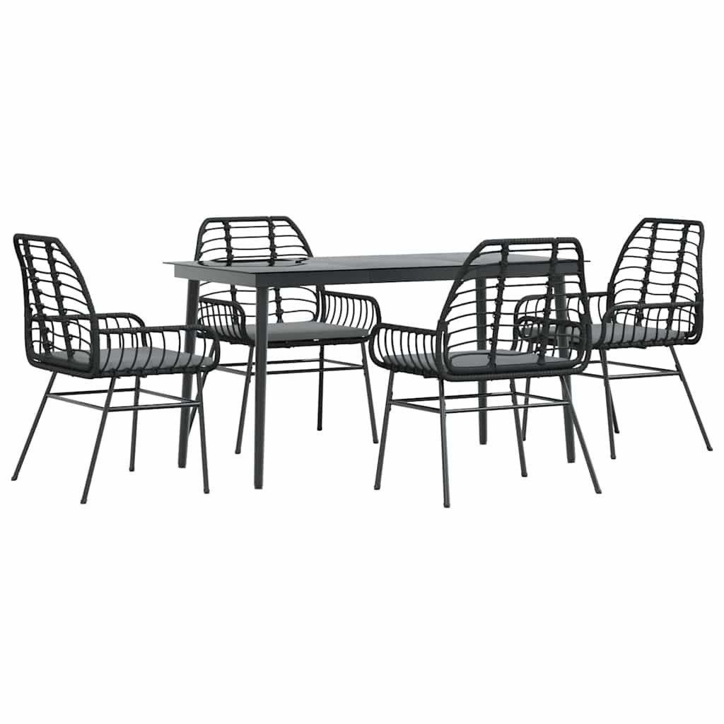 Garten-Essgruppe 5-tlg. Garten-Essgruppe mit Kissen Schwarz Poly Rattan Glas
