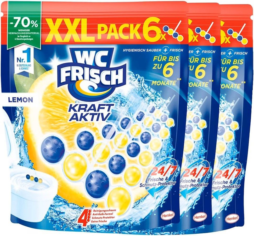 WC Frisch 3x WC Frisch Kraft Aktiv Duftspüler Lemon (6x 50 g) WC-Reiniger (3-St. Duftsteine für langanhaltend frischen Duft und hygienische Sauberkeit)