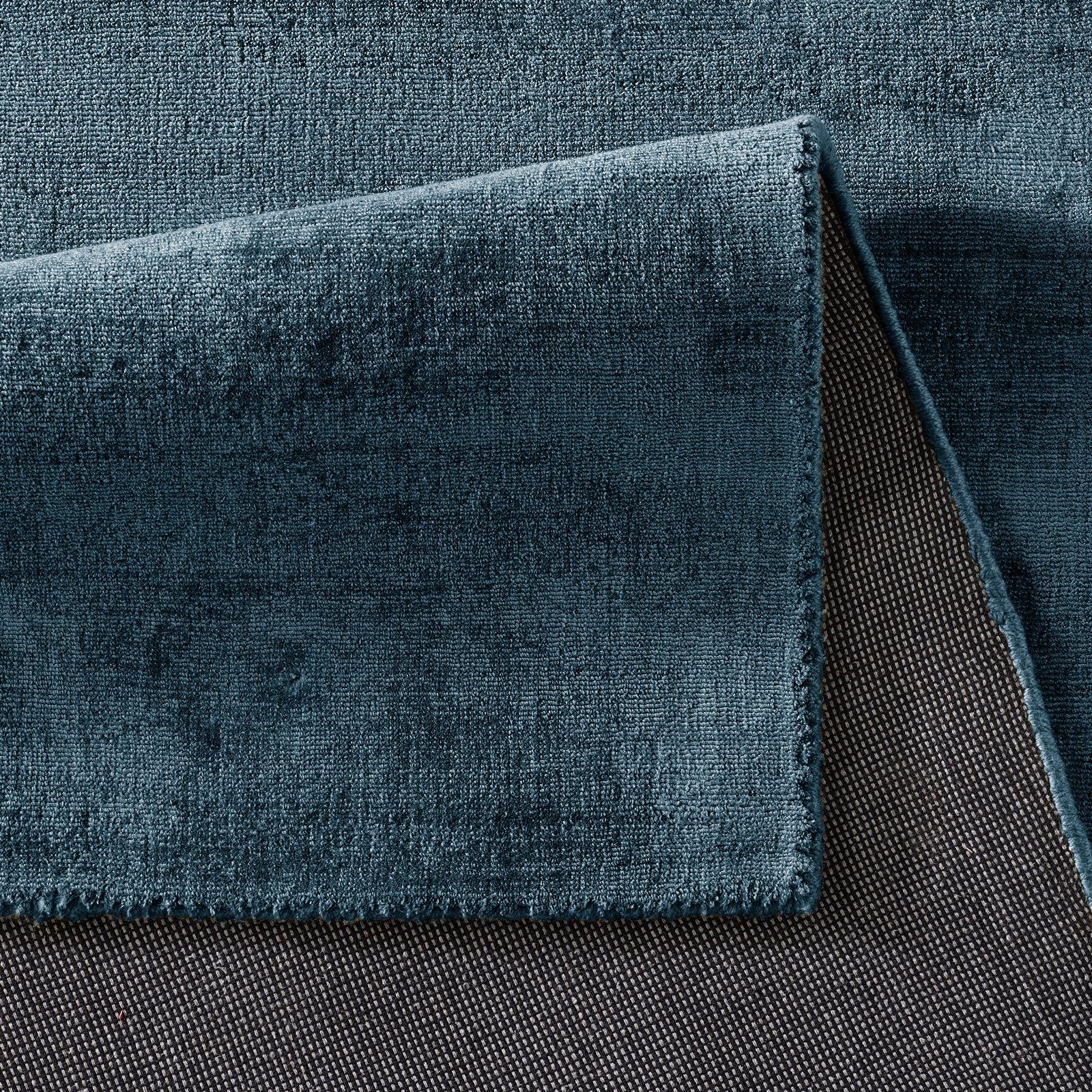 Teppich TaraCarpet Kurzflor glänzend TaraCarpet, 15 strapazierfähiger Vanessa Esszimmer Viscoseteppich blau 080X150 Wohnzimmer mm, Schlafzimmer rechteckig, Höhe: Handarbeit, cm