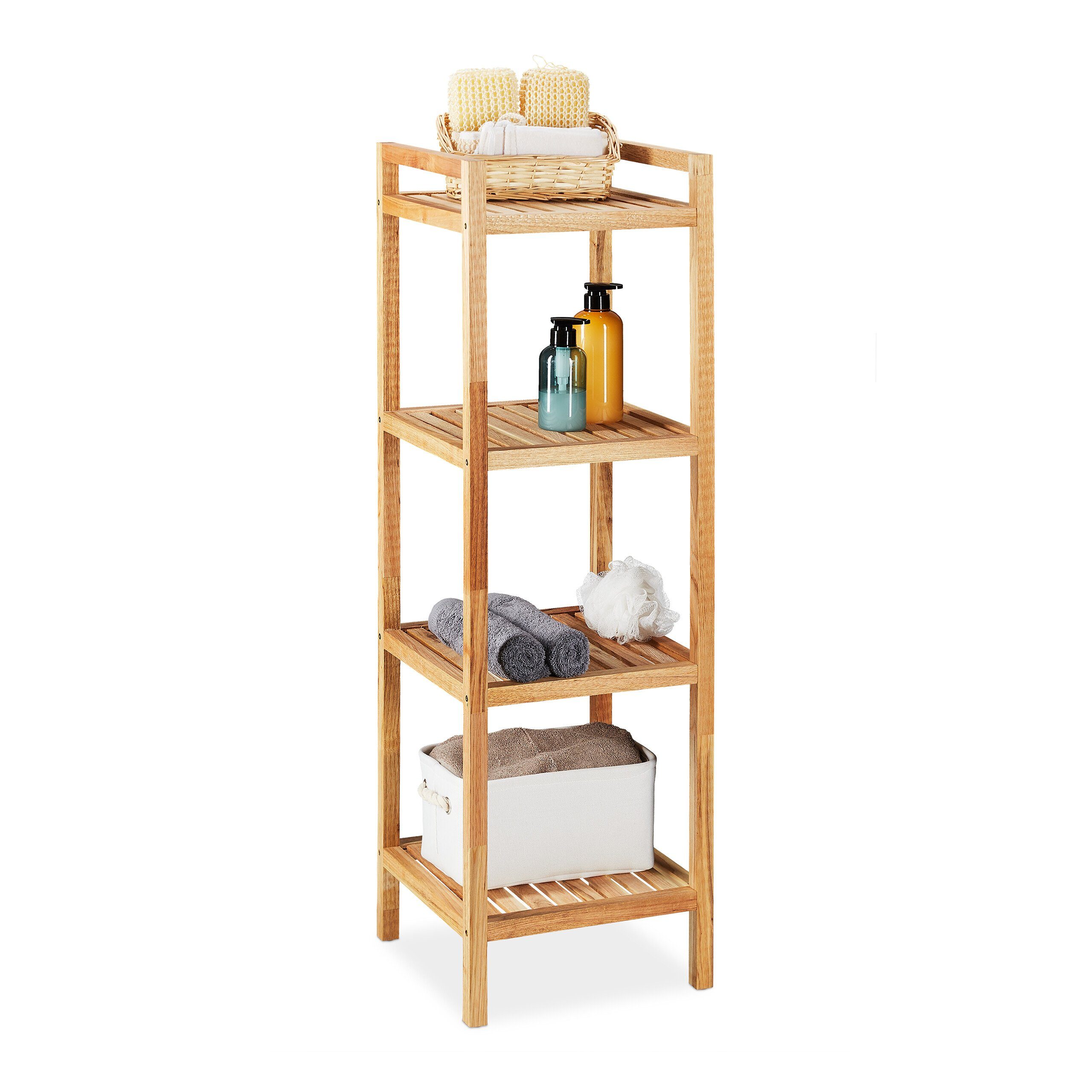 relaxdays Badregal Walnuss 4 Ablage günstig online kaufen