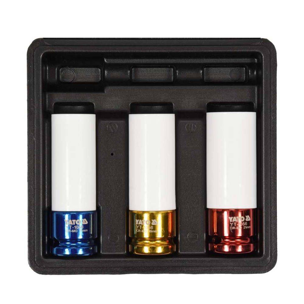 Yato Stecknuss Schlagschrauber-Nuss, Schlagnuss SET 1/2“ 17, 19, 21mm für Alufelgen, Schlagschrauber-Nuss, Schlagnuss SET 1/2“ 17, 19, 21mm für Alufelgen, Schlagschrauber-Nuss, Schlagnuss SET 1/2“ 17, 19, 21mm für Alufelgen