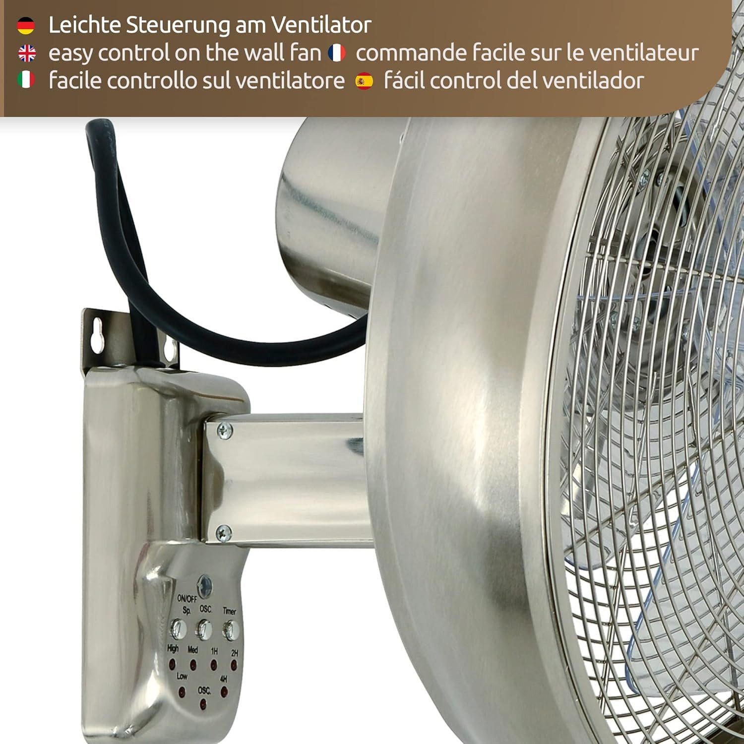 Lucci air Wandventilator Wandventilator Lucci AIR BK 410mm, 40,00 cm Durchmesser, schwenkbar, 50 Watt, 3 Geschwindigkeitsstufen