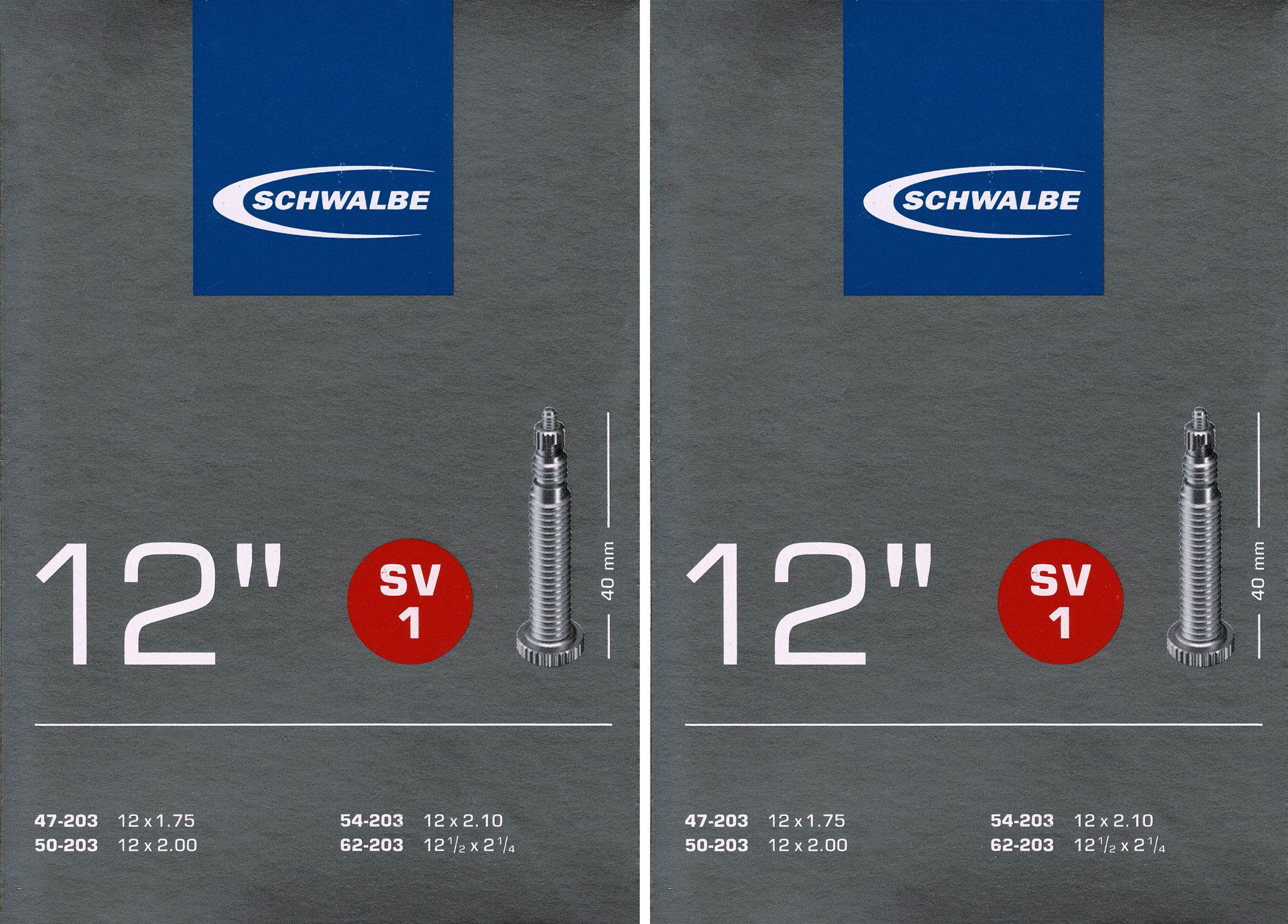 Fahrradschlauch 2x Schwalbe SV 1 Schlauch 12" 47/50-203 Sclaverand 40mm, 12 1/2 zoll