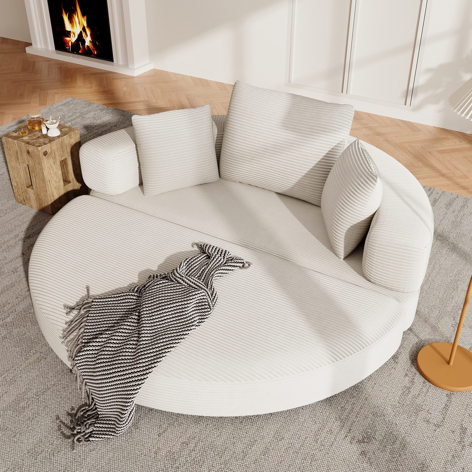 Merax Schlafsofa mit Schlaffunktion, Multifunktionales Sofa mit Hocker, Boneless Couch, Klappsofabett für Wohn/Arbeits/Schlafzimmer 1 Teile, 2-in-1 Sofa-Bett mit Cordstoffbezug inkl. 3 Kissen, 173x176cm