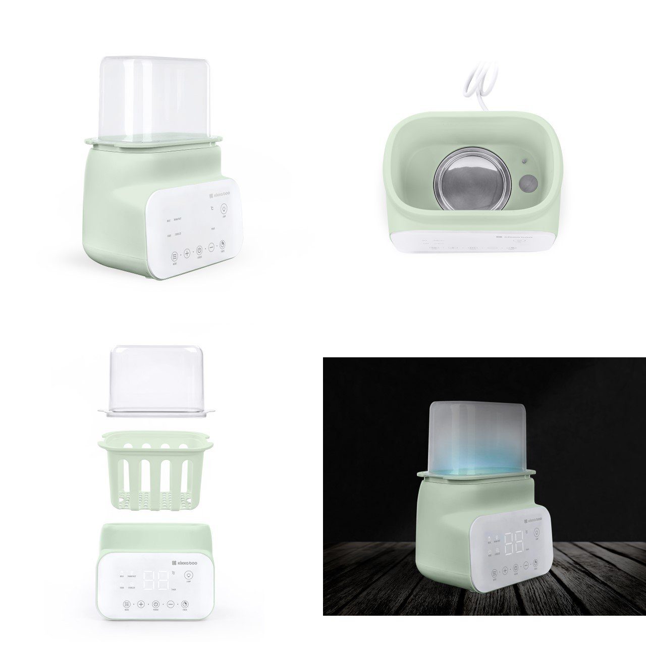 Kikkaboo Babyflaschenwärmer Doppelflaschenwärmer Handy 4 weiß 1, grün in Sterilisieren Nachtlicht Erwärmen