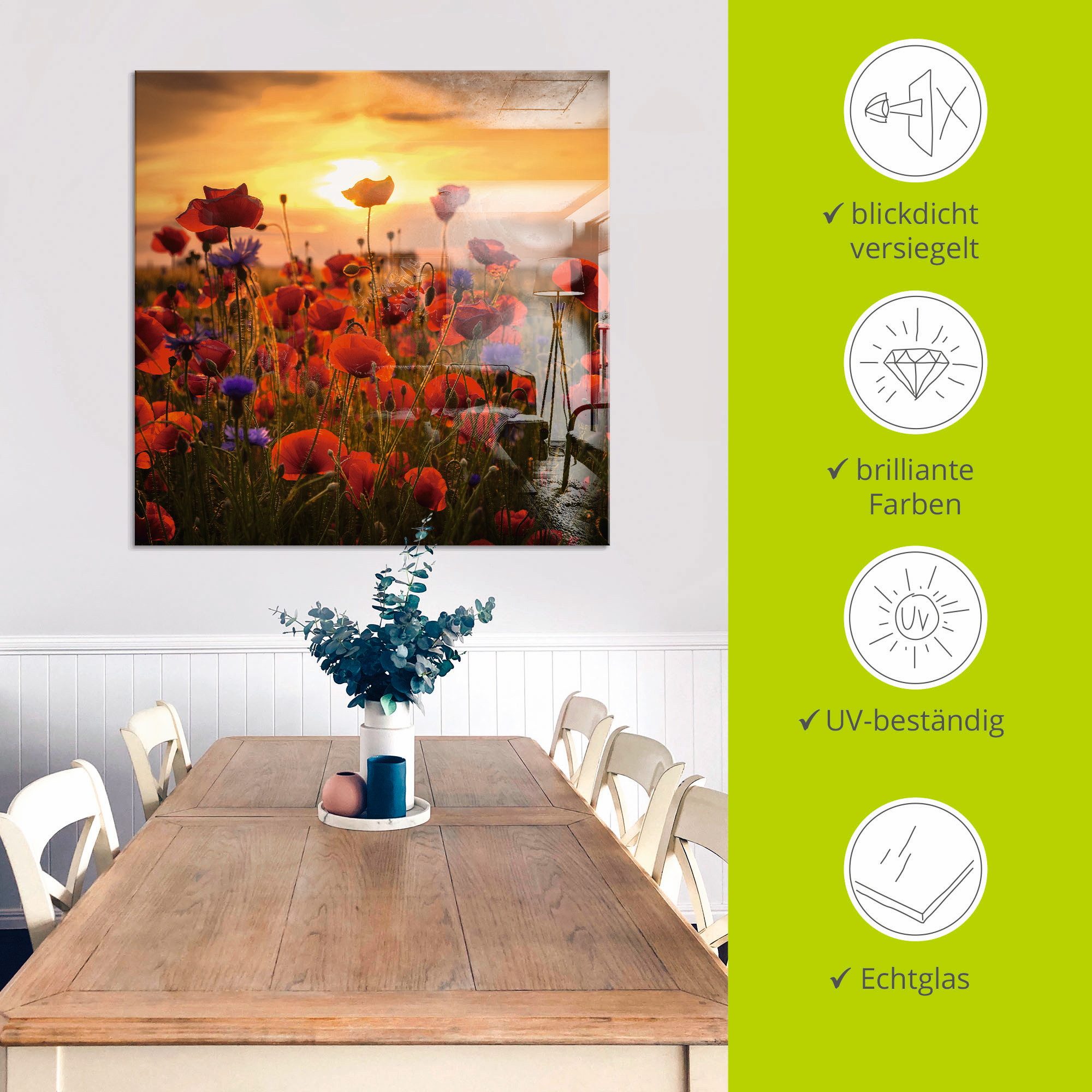 Artland Glasbild Mohnblumen im Abendlicht, Blumen (1 St), in verschiedenen Größen