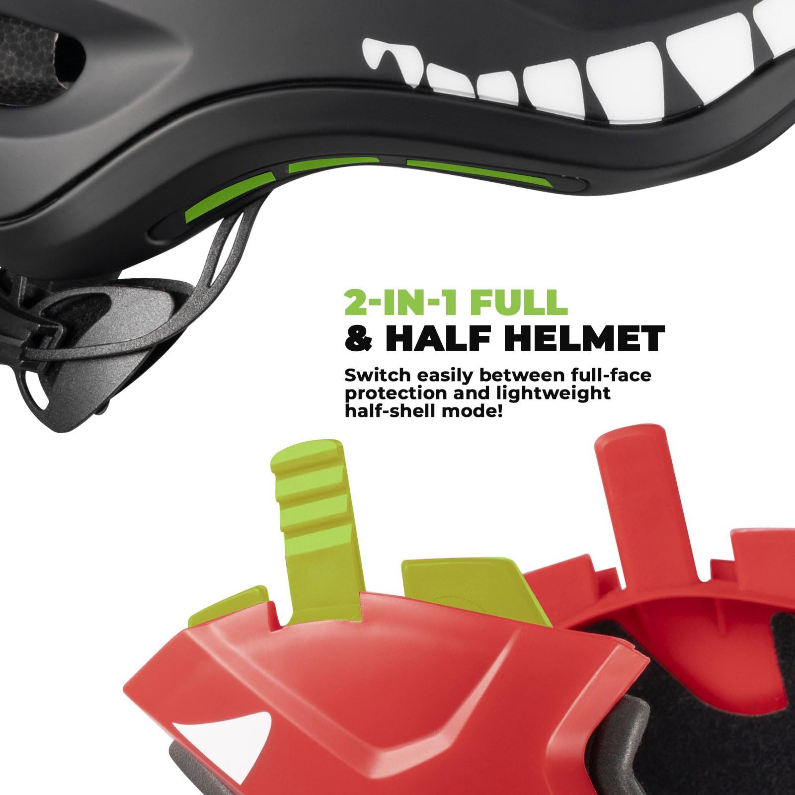 ROCKBROS Kinderhelm Integriert Fahrradhelm Kinder Jugend Fullface Helm, mit Abnehmbarem Kinnschutz BMX MTB Downhill Helm
