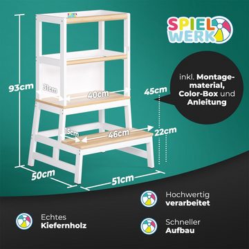 Spielwerk Kinderstuhl, 50x51x93cm 100kg belastbar Sicherheitsstange Tritthocker Küchenhelfer