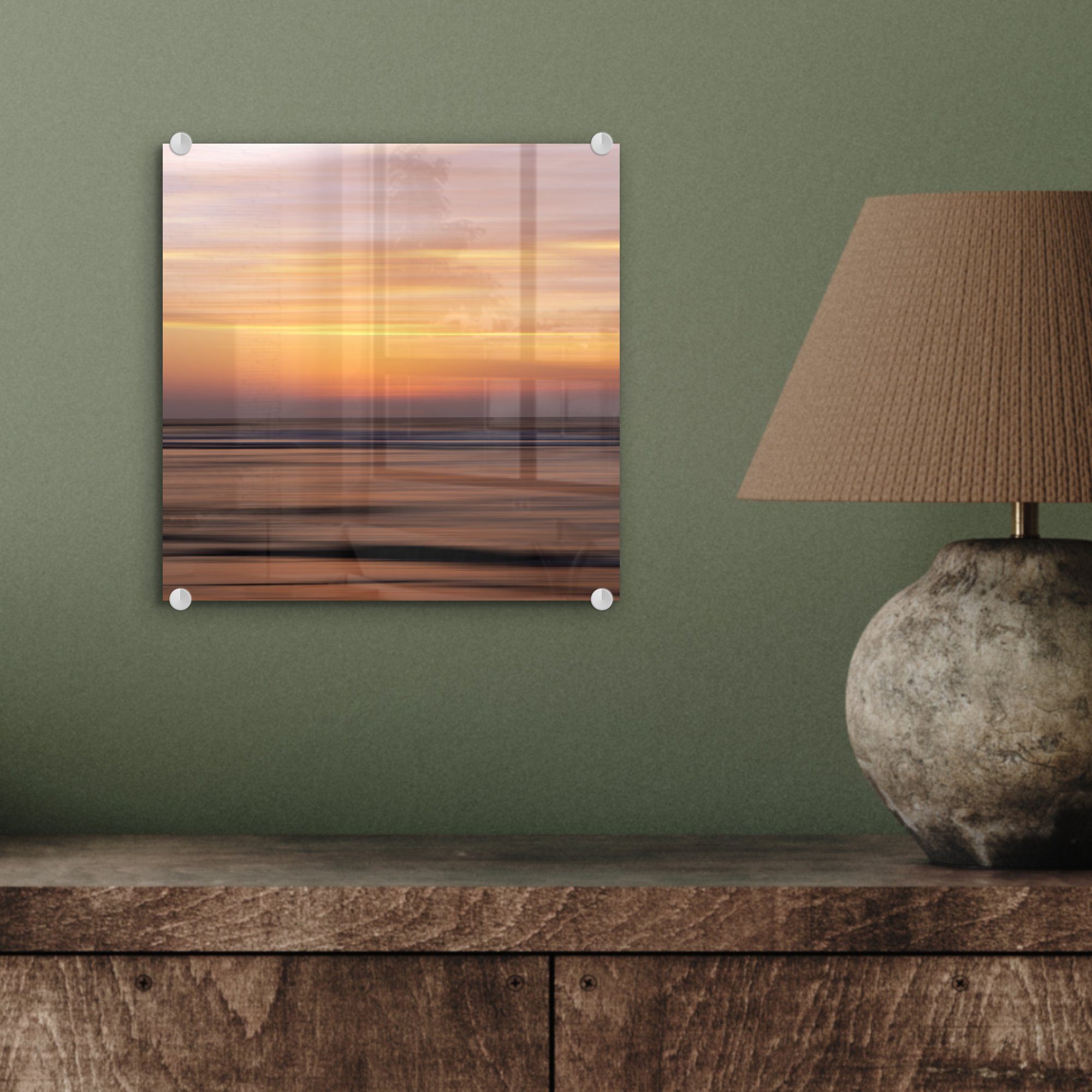 - Bilder Meer, Glasbilder Glas auf Acrylglasbild Glas - - (1 MuchoWow Sonnenuntergang Wandbild Wanddekoration Foto am St), auf