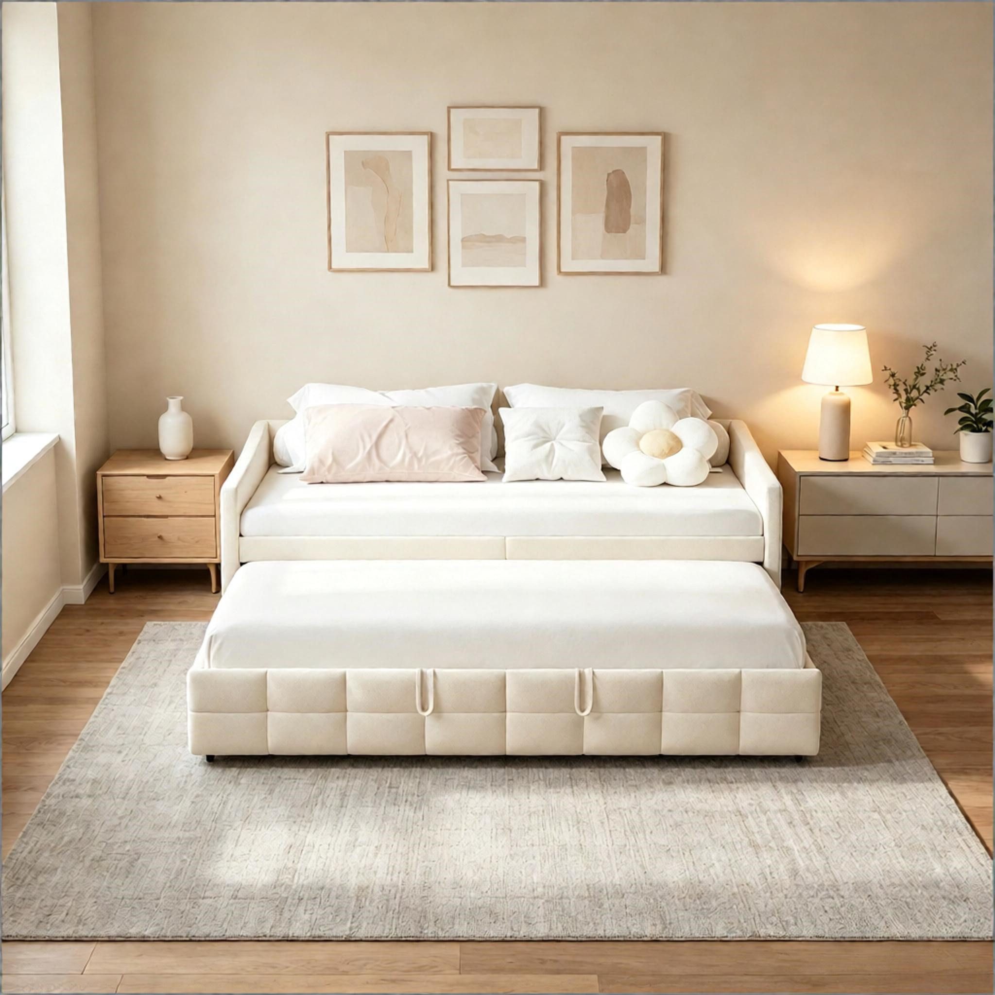 Simurq Einzelbett Gepolstertes Ausziehbett 90x200 cm,Schlafsofa mit Lattenrost,Samtbezug – Bild 5 von 5
