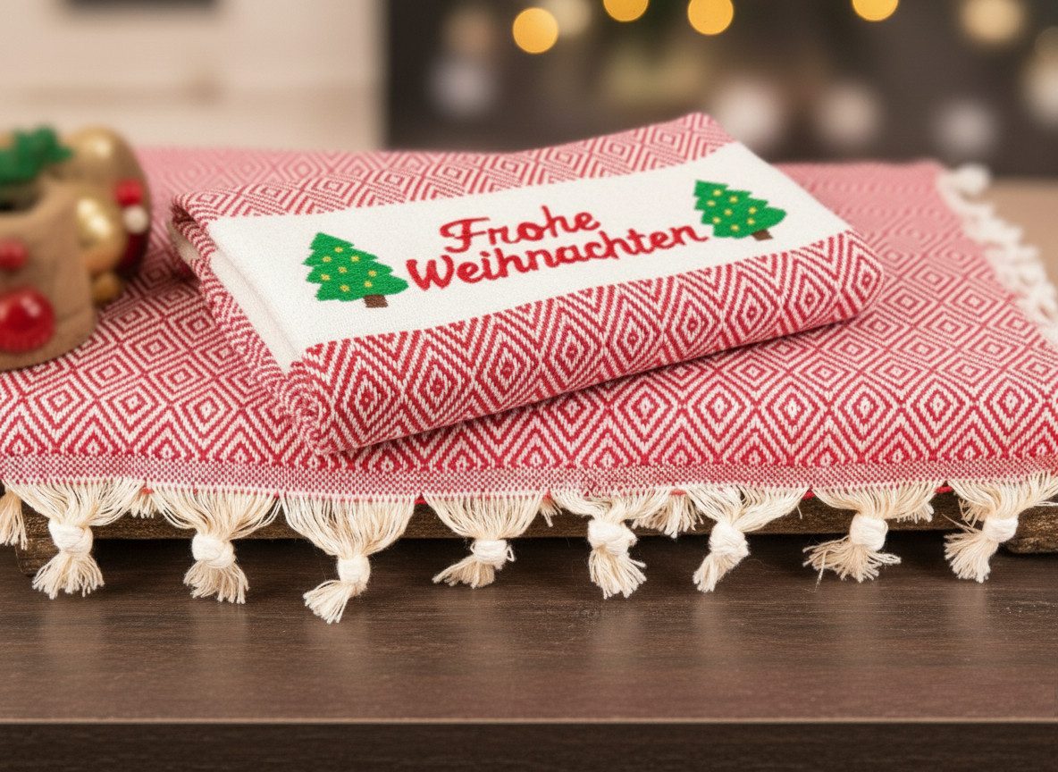 herémood Handtuch Weihnachtsgeschenke Frauen, Weihnachten dekoration außen & fenster, 100% Baumwolle Weihnachtsdeko als Geschenk für Damen und Herren (Geschenkidee Advent Nikolaus für Familie & Freunde, 1-St), Weihnachtsbaum-Motiv, Schriftzug „Frohe Weihnachten“, festes Design