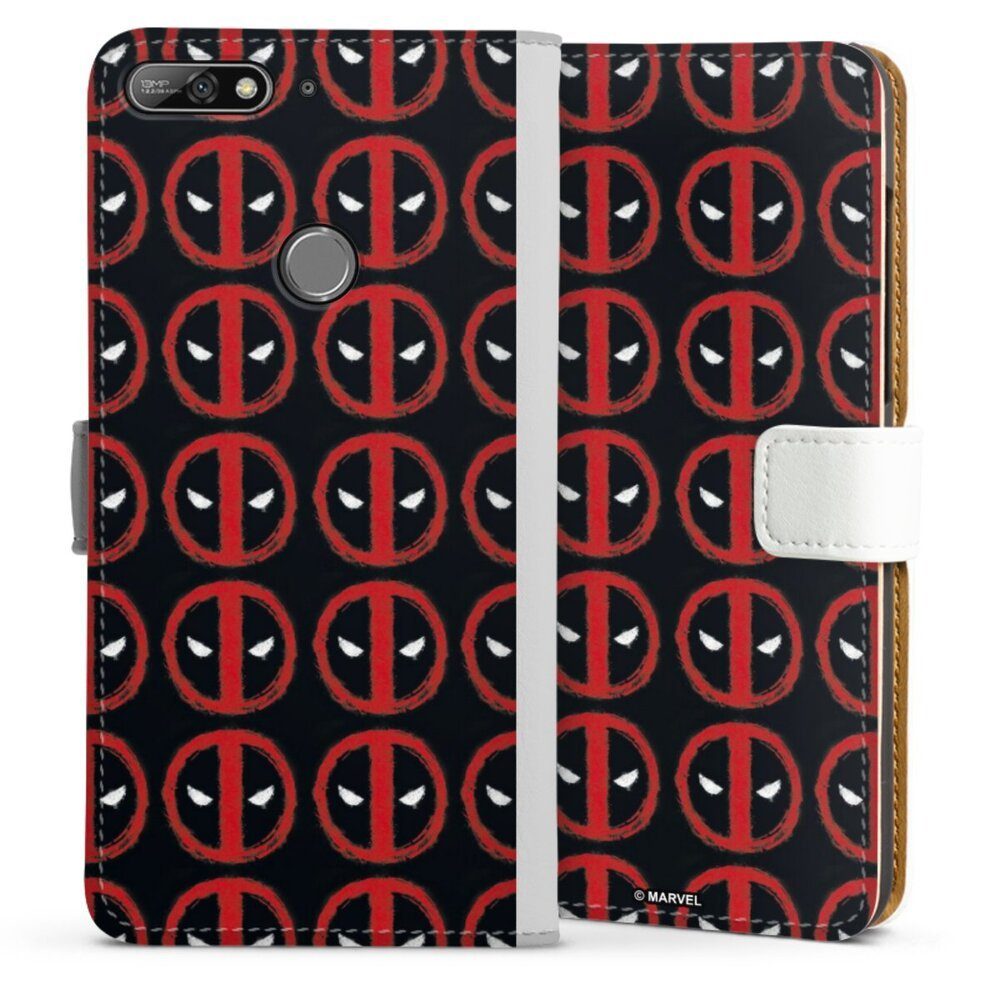 DeinDesign Handyhülle Deadpool Pattern, Huawei Y7 (2018) Hülle Handy Flip Case Wallet Cover Handytasche Leder