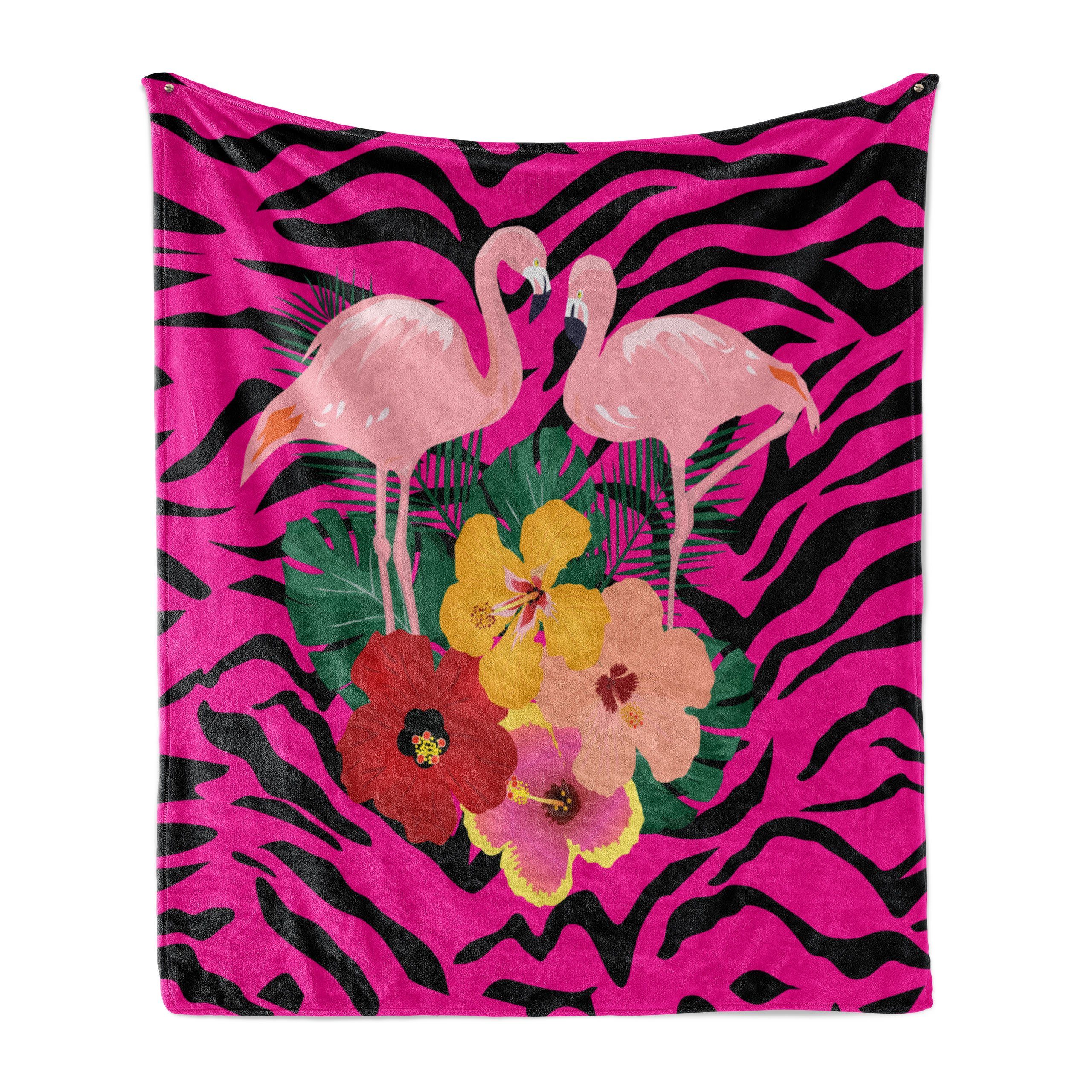 Plüsch Zebra Flamingo Exotische den und rosa Gemütlicher Abakuhaus, für Innen- Wohndecke Boho Außenbereich,
