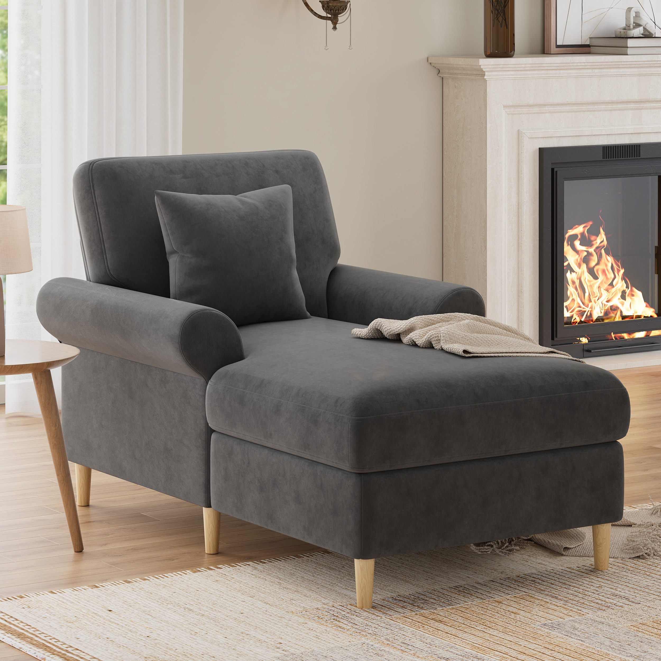 Ulife Sessel Klappbarer Schlafsessel & Bequemer Lesesessel, 73x133x90cm (1-St), Samtbezogener Lounge-Sessel für Wohn- und Schlafzimmer