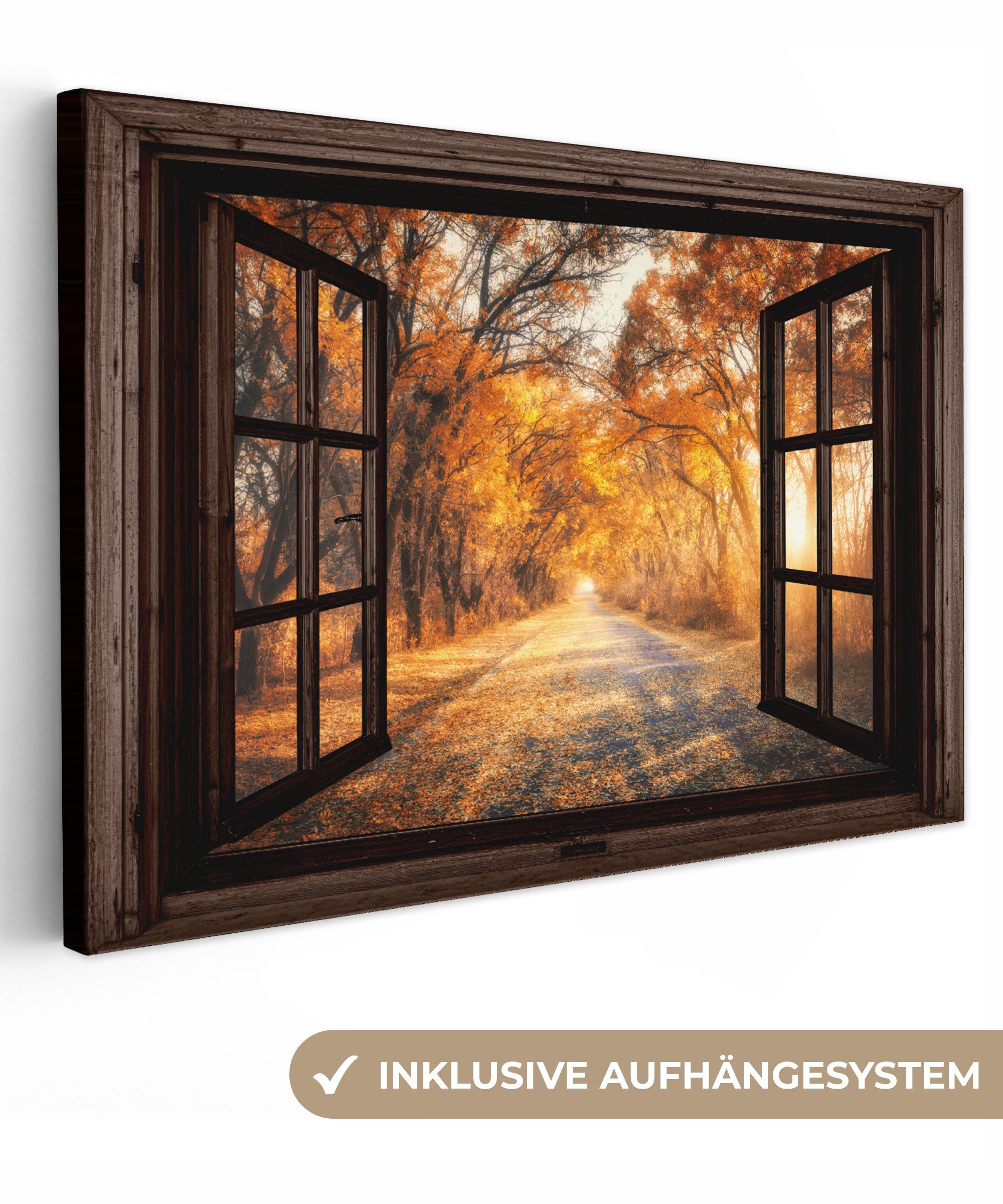 OneMillionCanvasses® Leinwandbild Wald - Herbst - Bäume - Natur - Fensterbl günstig online kaufen