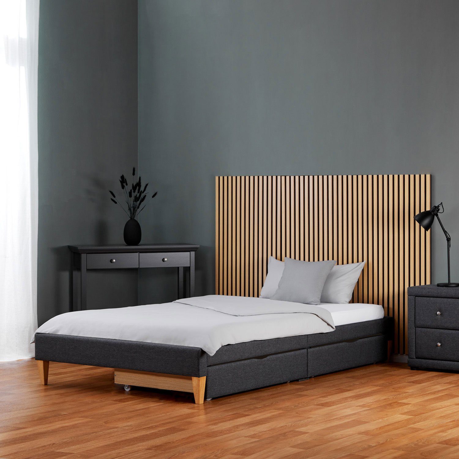 Homestyle4u Polsterbett 90x200 mit 2 Bettkästen in Grau mit Lattenrost 2619 günstig online kaufen