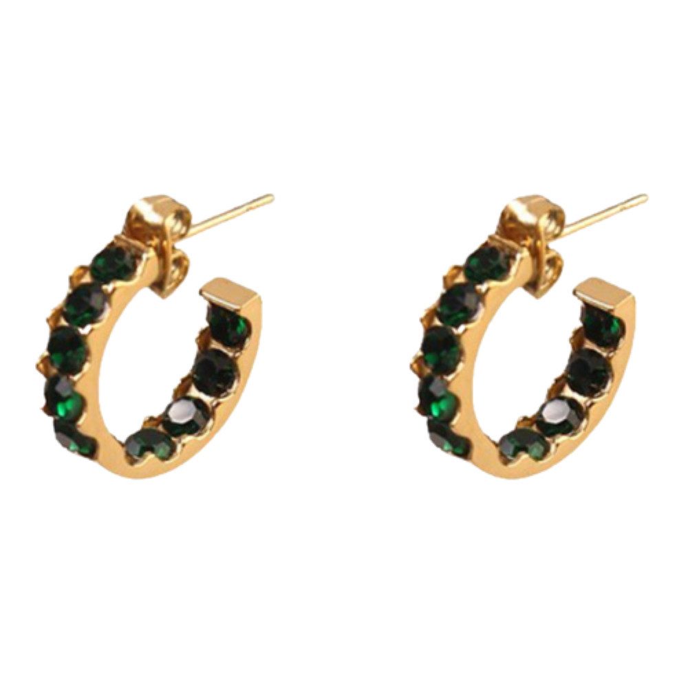 BUNGSA Creolen-Set Halbcreolen mit Kristallen gold Edelstahl Damen grün (1 Paar (2 Stück), 2-tlg), Ohrschmuck Ohrringe