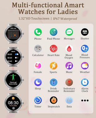BOCLOUD Smartwatch (Android iOS), Damen Handy IP68 wasserdichte Fitness Tracker mit Mehrere Sportmodi