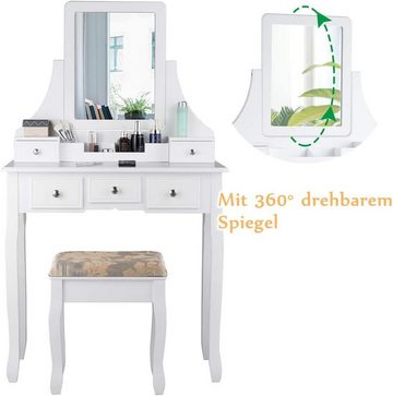 KOMFOTTEU Schminktisch Kosmetiktisch (Set), mit Hocker & 360 ° schwenkbarem Spiegel