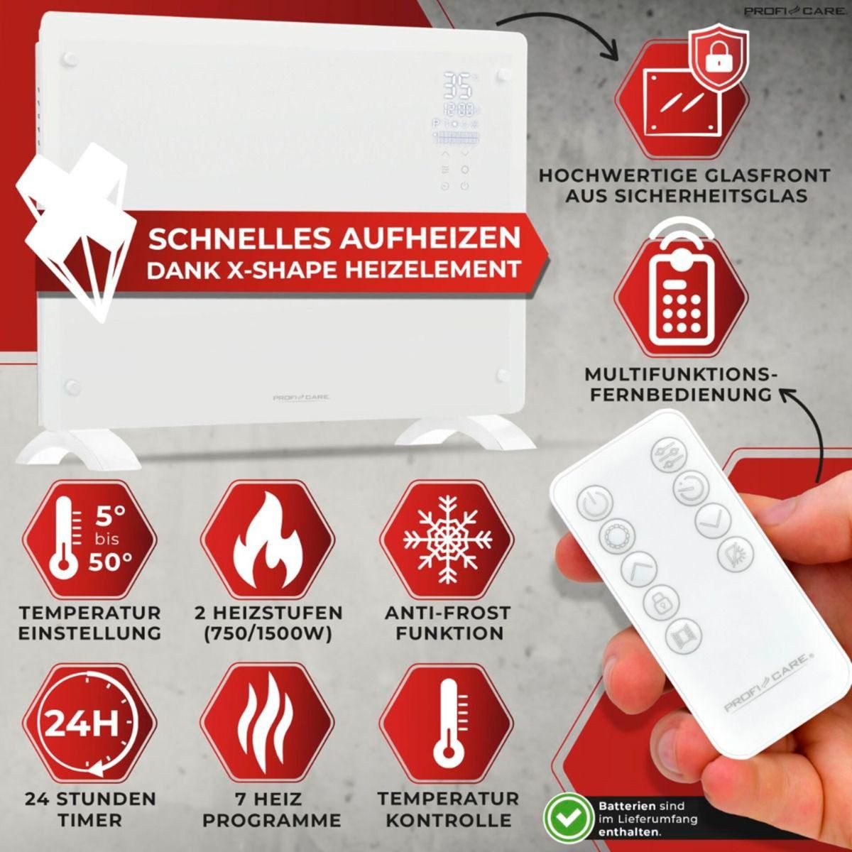 ProfiCare Heizgerät PC-GKH 3118 Glas Konvektorheizung
