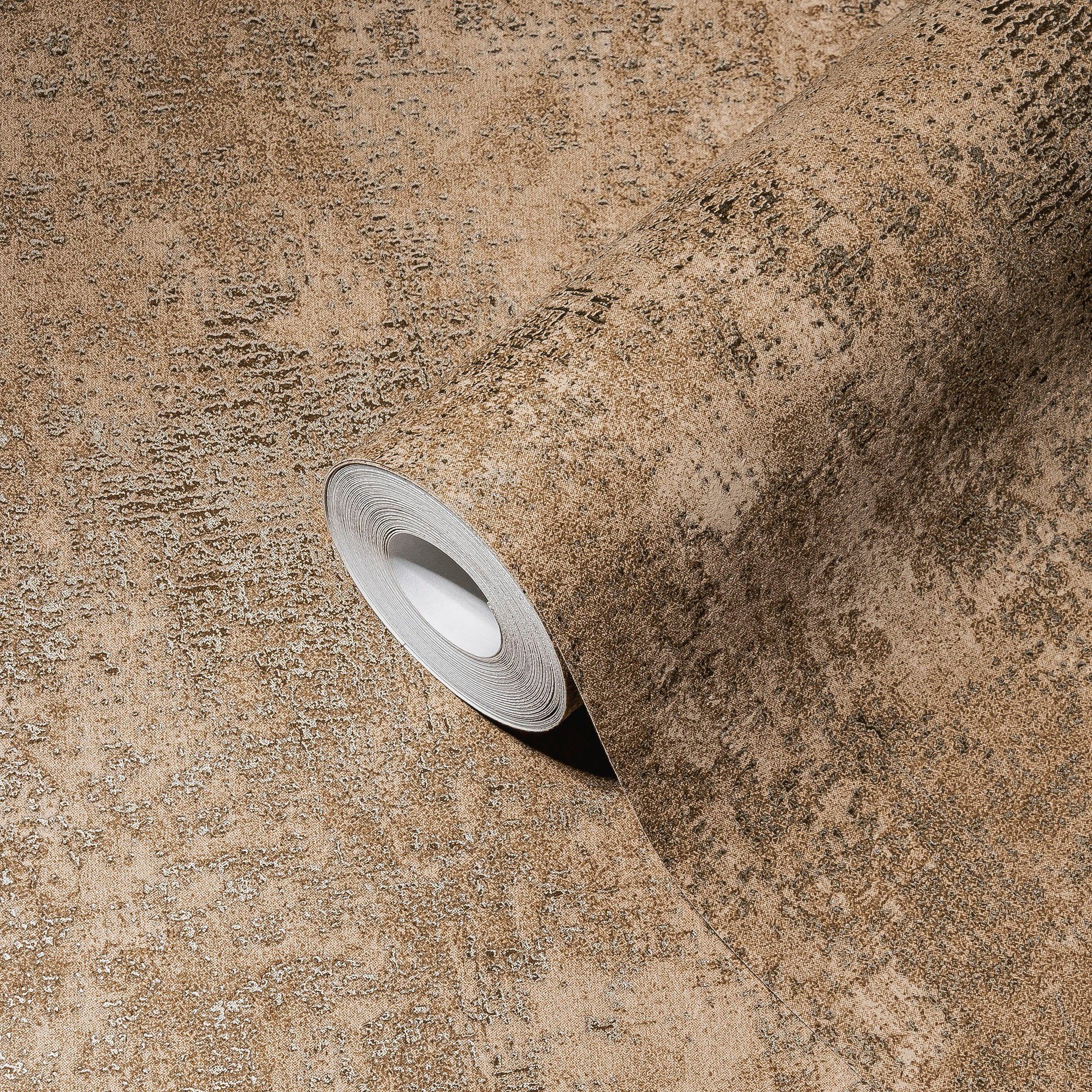 Bricoflor Vlies Betontapete in Gold Braun Metallic Tapete in Betonoptik Ide günstig online kaufen