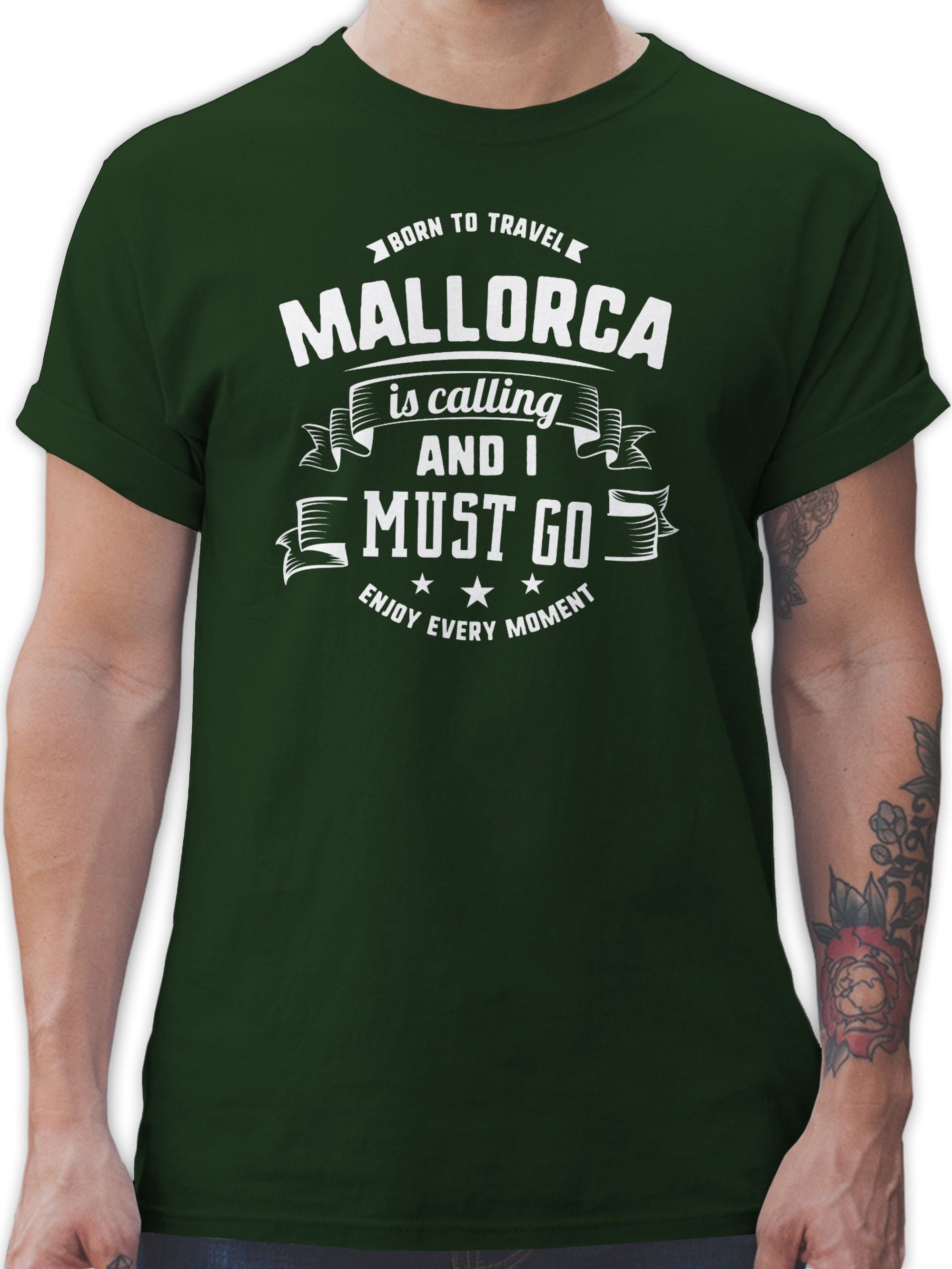 Shirtracer T-Shirt Mallorca is calling and I must go Weiß Länder Wappen 3 Dunkelgrün