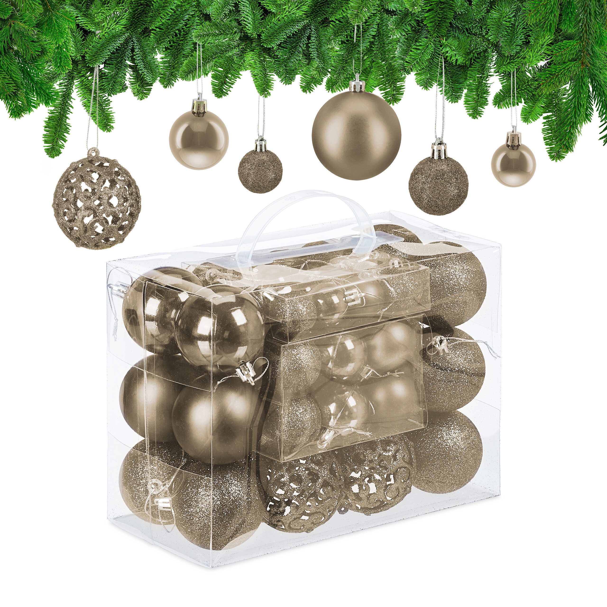 relaxdays Weihnachtsbaumkugel Weihnachtskugeln im 50er Set (50 St), Champagner
