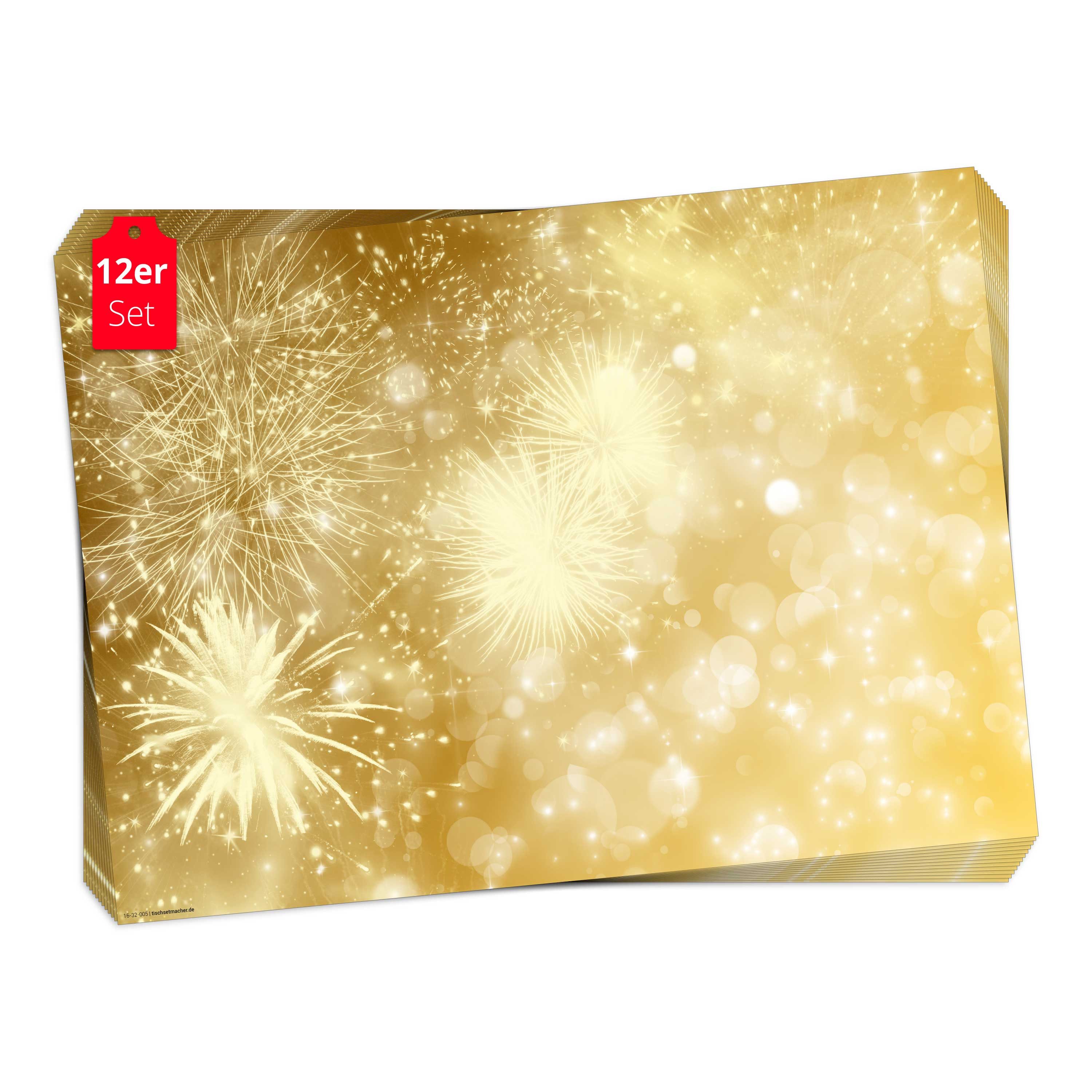 Tischsetmacher Platzset Tischsets I Platzsets - Silvesterdeko - Feuerwerk gold, (aus Naturpapier in Aufbewahrungsmappe für tolles Ambiente, 12-St., 44 x 32 cm / Gold), Tischdeko Made in Germany