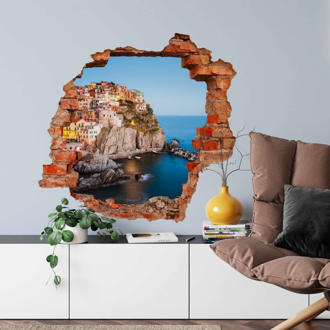 Art selbstklebend Terre, Wandbild Fischerdorf K&L 3D Mauerdurchbruch Wall Wandtattoo Cinque Wandtattoo Colombo Aufkleber Küste Italien