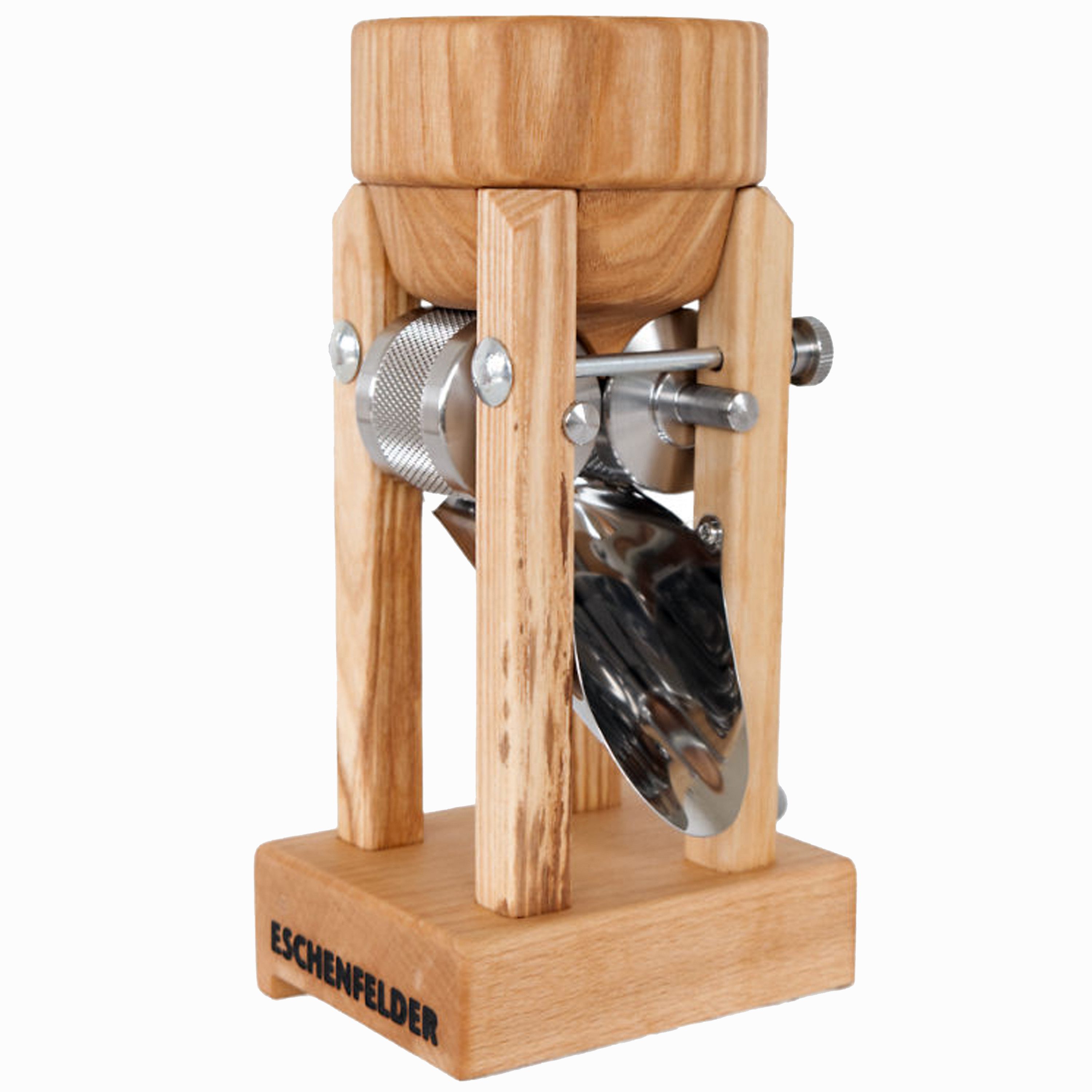 Eschenfelder Getreidemühle Eschenfelder Kornquetsche, Tischmodell, Holztrichter Manuell, Handbetrieben, Stufenlos, Holz, Edelstahl, Handbetrieben