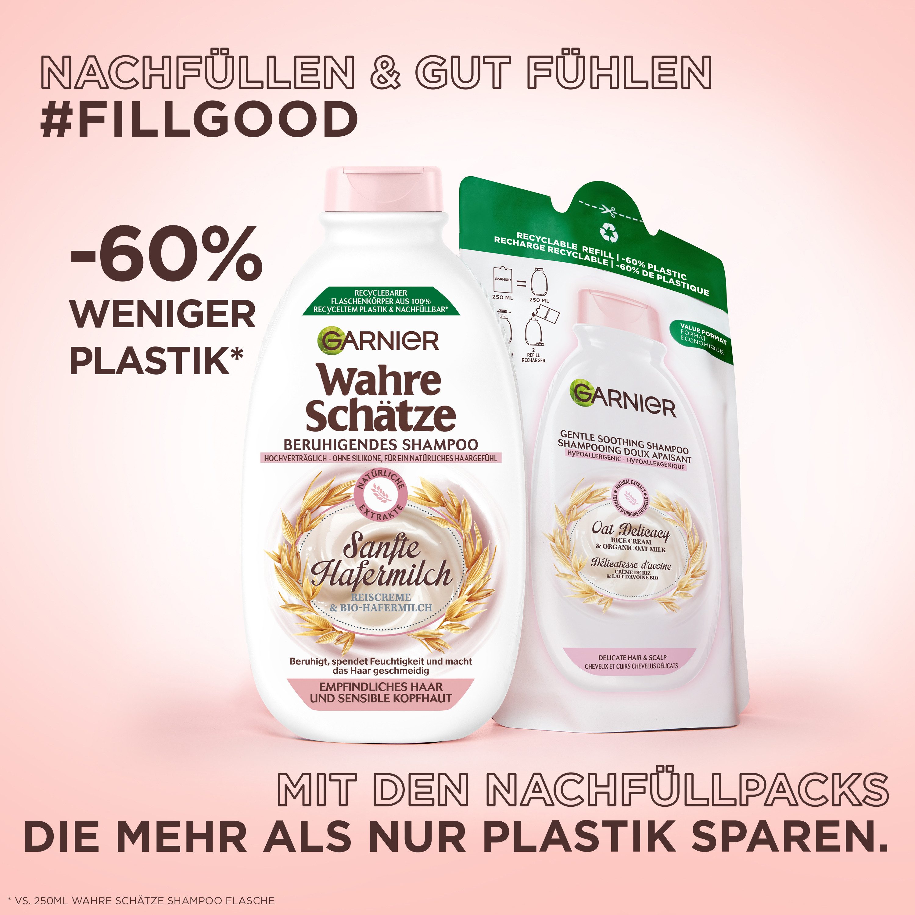 GARNIER Haarshampoo WAHRE SCHÄTZE SANFTE HAFERMILCH NACHFÜLLPACK, Packung, 6-tlg., Für alle Haartypen, mit Honig, Aloe Vera und Jojoba-Estern