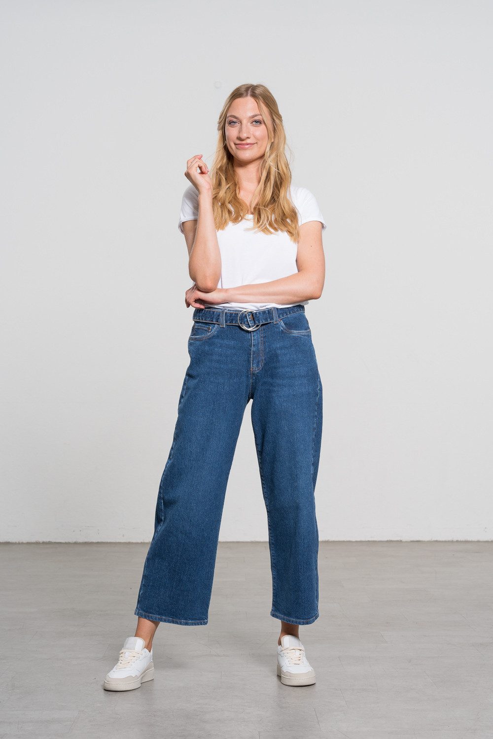 Feuervogl Ankle-Jeans fv-Flo:ra, Wide Leg, Hemp Denim, Medium Blue 5-Pocket-Style
