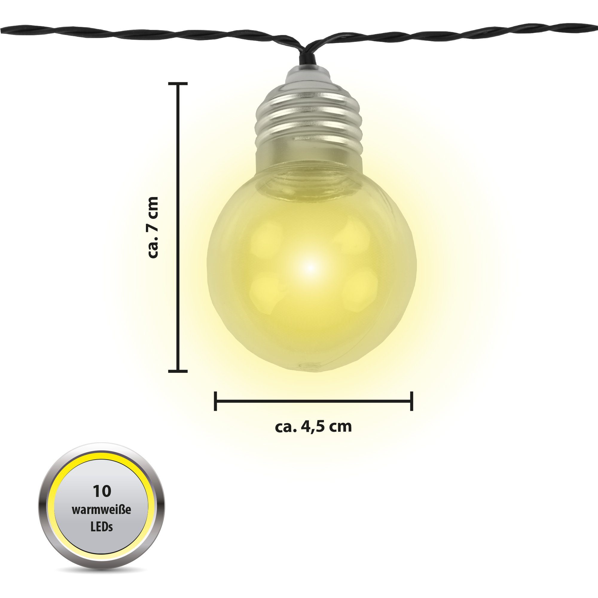 380cm, Solar wetterbeständige, (10 Bestlivings LED-Lichterkette Solar-Gartenlicht Stück) LK-47364, Optik Glühbirnen