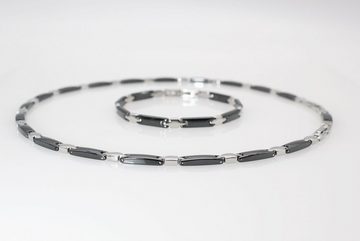 ELLAWIL Edelstahlketten-Set Halskette Armband aus schwarzer Keramik mit silberfarbenen Edelstahl (Kettenlänge 49,5 cm, Armbandlänge 20 cm, Breite 6 mm, Keramik / Edelstahl), inklusive Geschenkschachtel