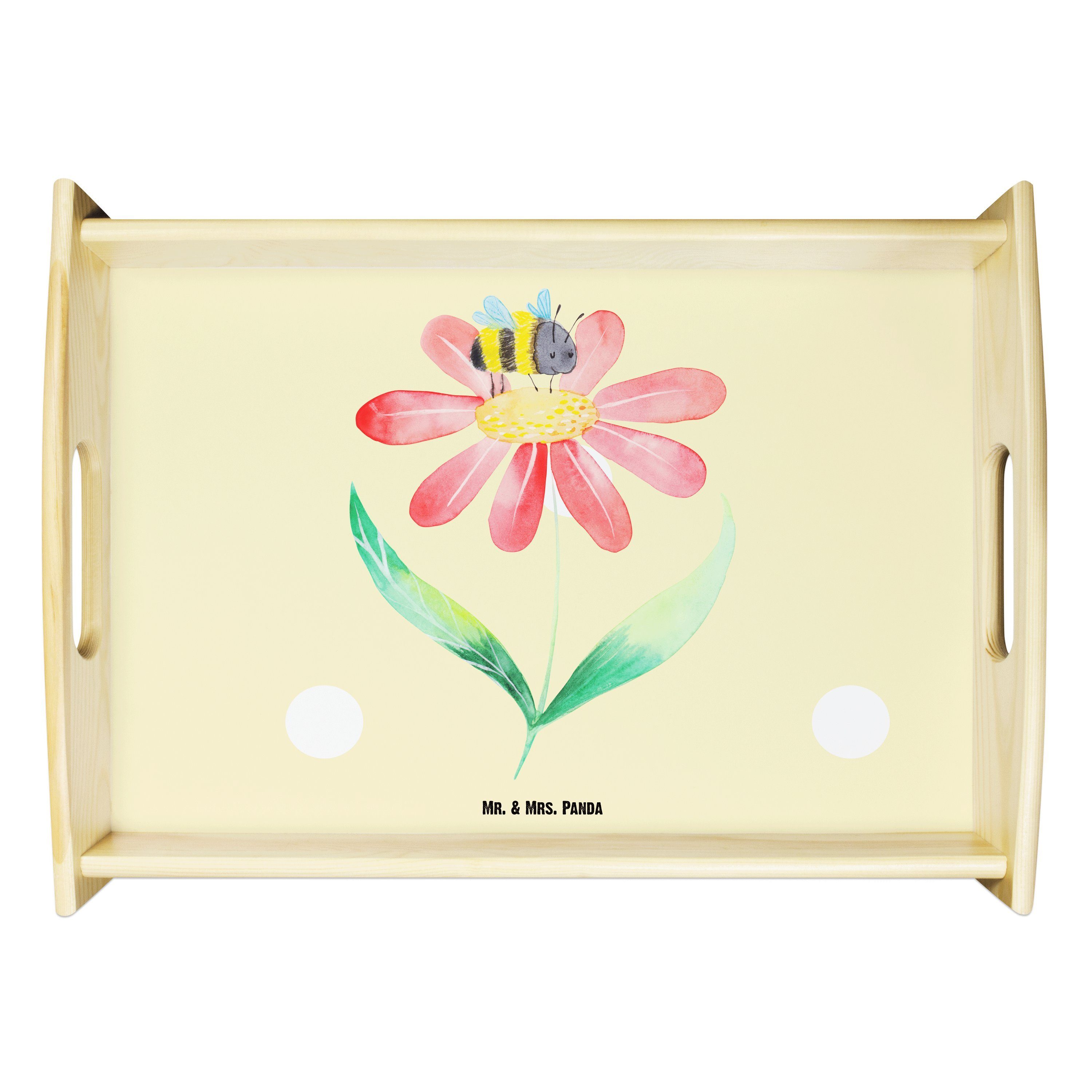 Mr. & Mrs. Panda Tablett Hummel Blume - Gelb Pastell - Geschenk, lustige Sprüche, Tiermotive, Echtholz lasiert, (1-tlg) | Tabletts