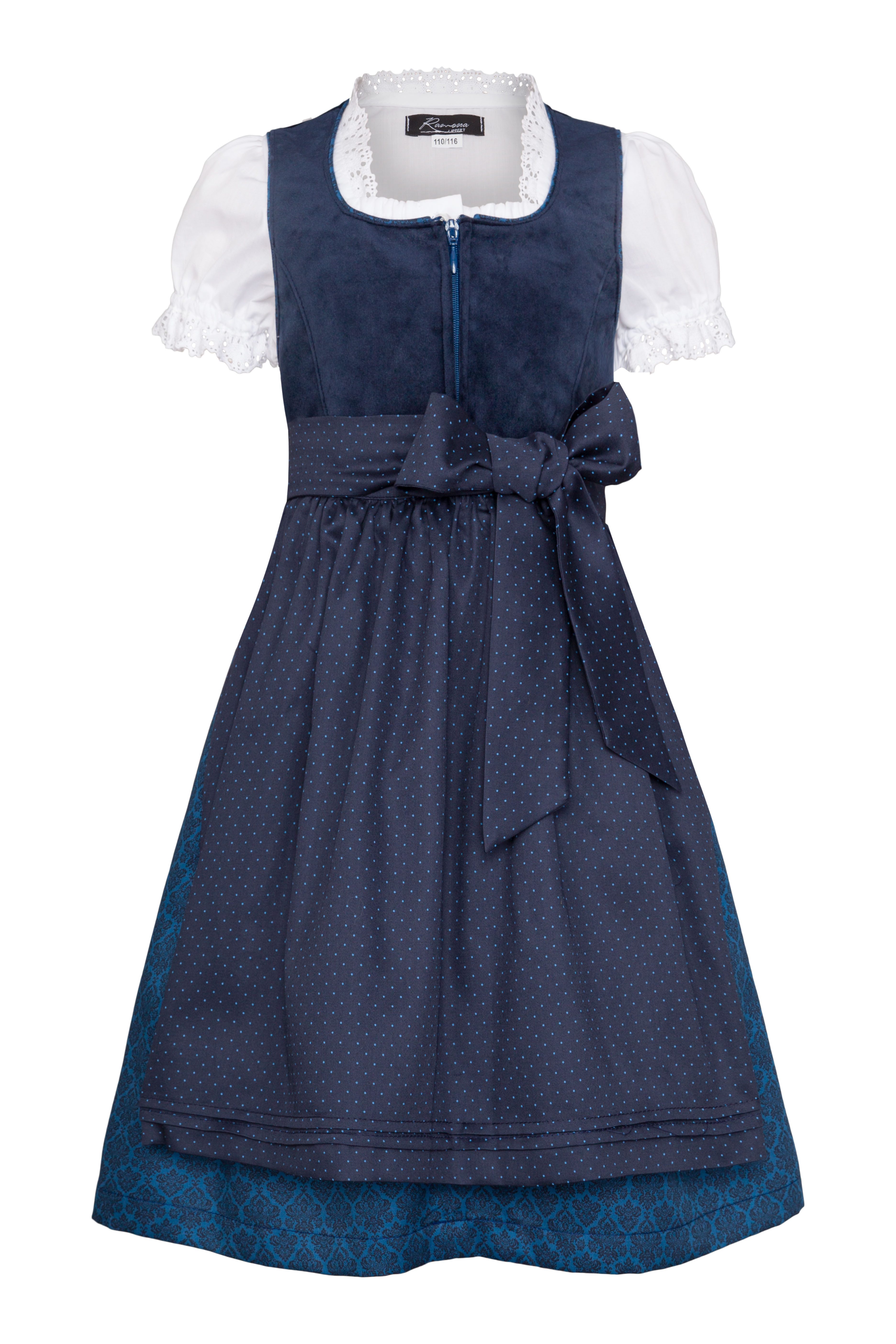 Ramona Lippert Dirndl Dirndl Kinderdirndl Anika in Blau, 3-teilig mit Schürze & Bluse