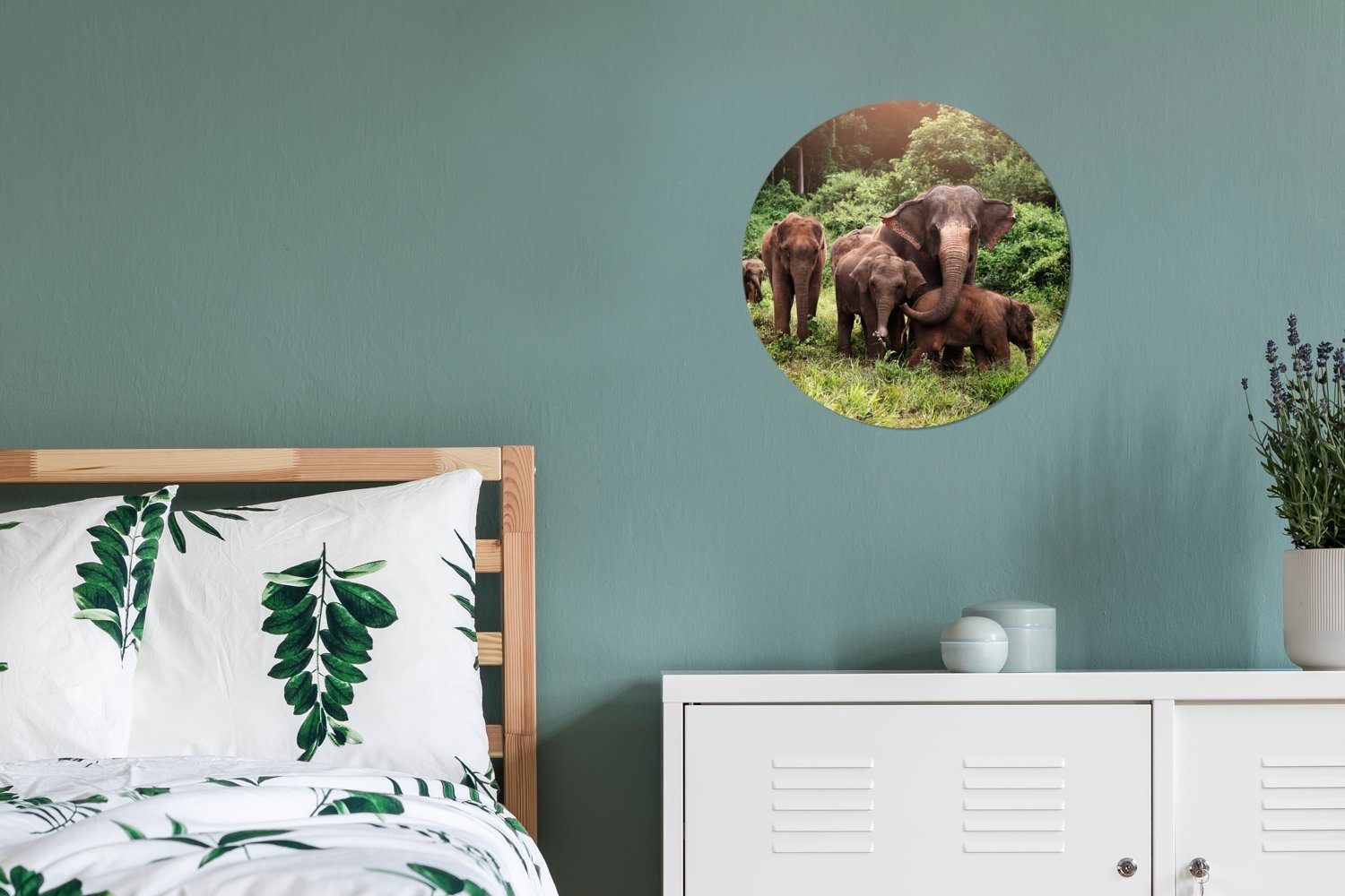 MuchoWow Wandsticker Wilde Kinderzimmer, St), (1 Tapetenaufkleber, für Wohnzimmer Rund, Tapetenkreis Elefanten