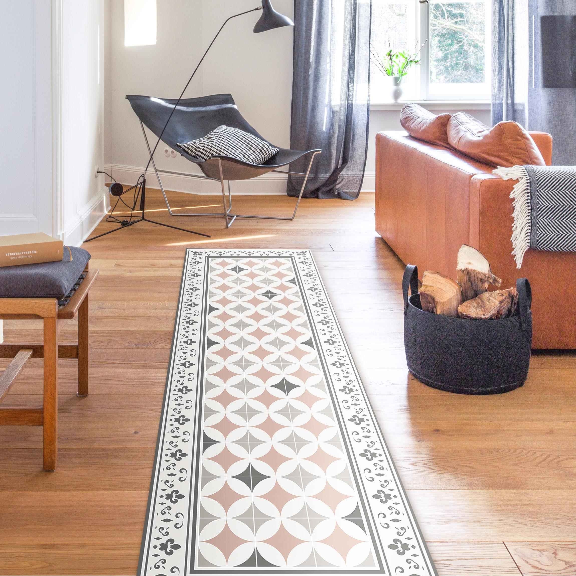 Bilderdepot24 Teppich Teppich Vinyl Flur Küche Fliesen Muster funktional lang modern, Läufer - grau glatt, nass wischbar (Schmutz, Tierhaare) Saugroboter & Bode – Bild 3 von 5