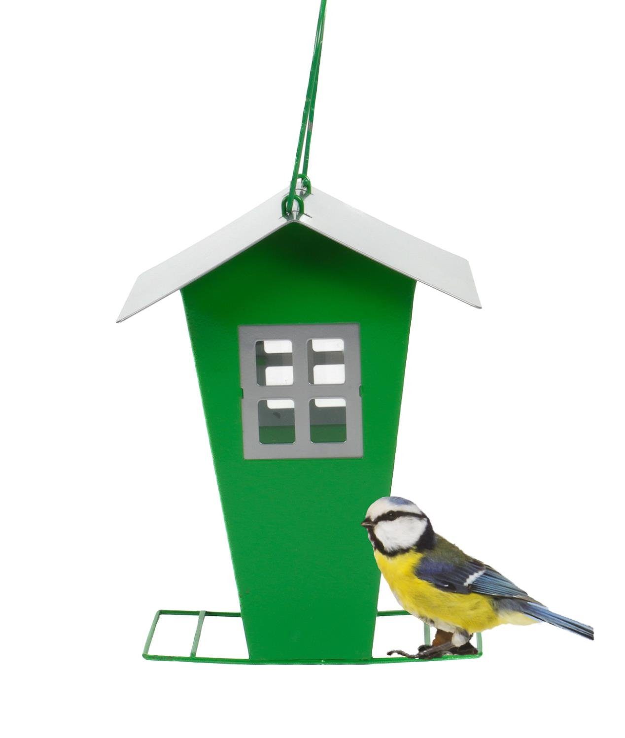 Befüllen zum Vogelhaus mit Stellen Metall Dach Futtersilo, von abnehmbares Bubble-Store oder Hängen, zum grün Vogelhaus Metallschlaufe Anflugstreben und Vogelfutter,
