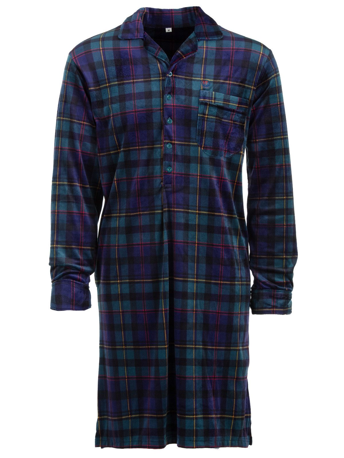 Henry Terre Nachthemd Velour Nachthemd langarm - Karo mit Umschlagmanschett günstig online kaufen