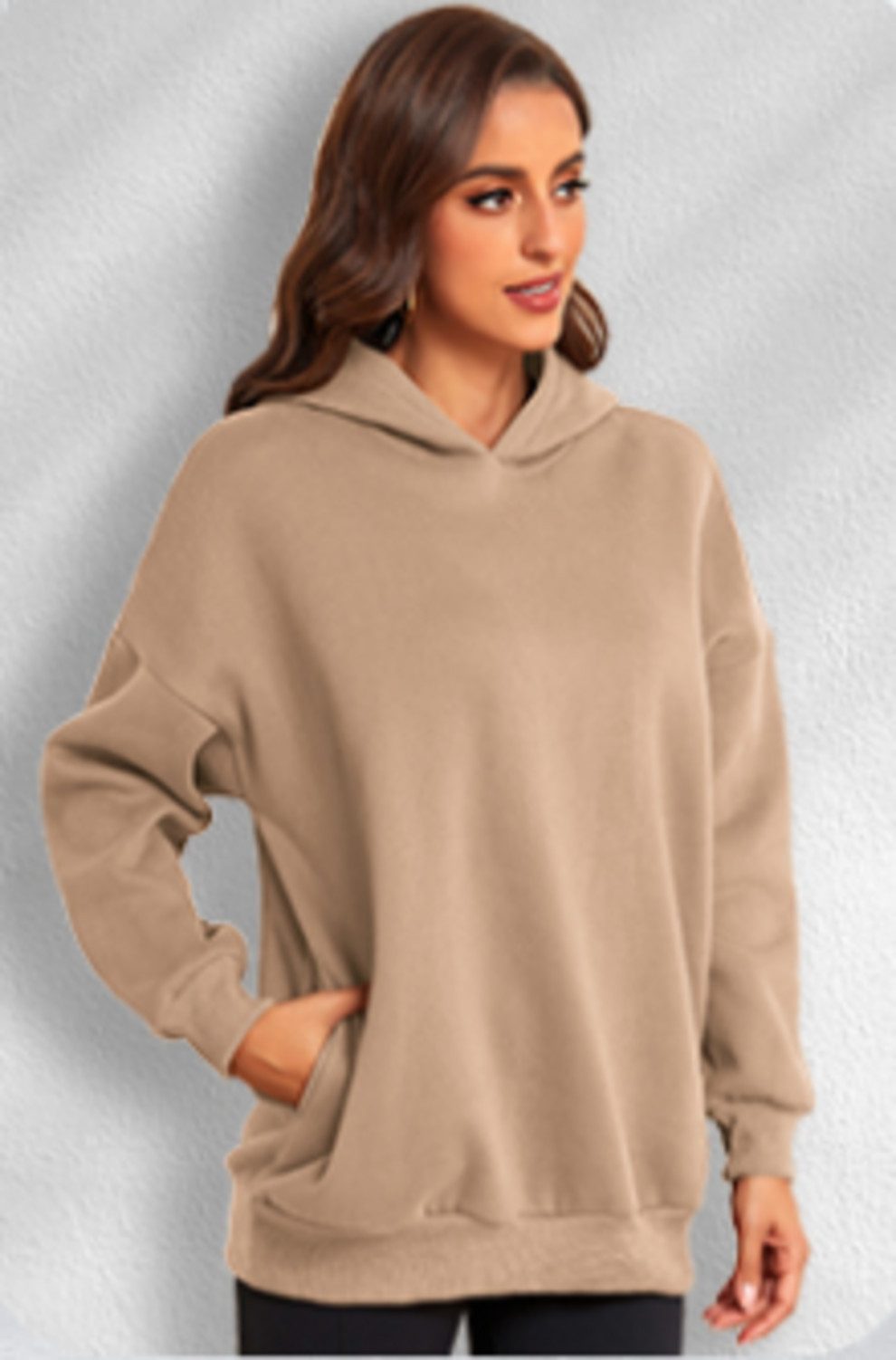 Hoodie Sweatshirt Hoodie Oversized Langarm Damen Пуловери mit Kapuze Beige-L